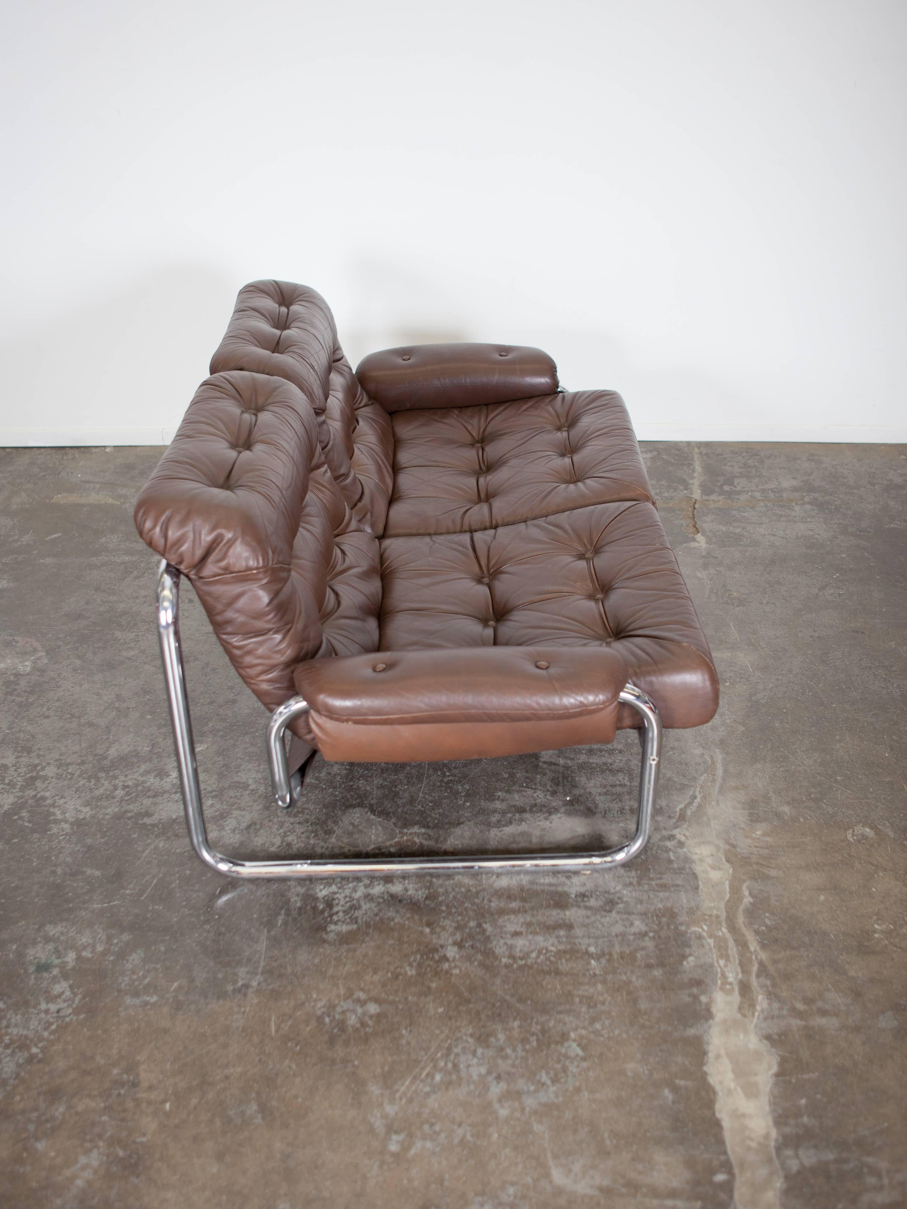 Sofa en cuir chromé Johan Bertil Häggström des années 1970 3