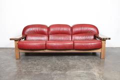 Mid-Century Modern Red Leather Sofa by Hämeen Kalustaja, Finland, 1970's