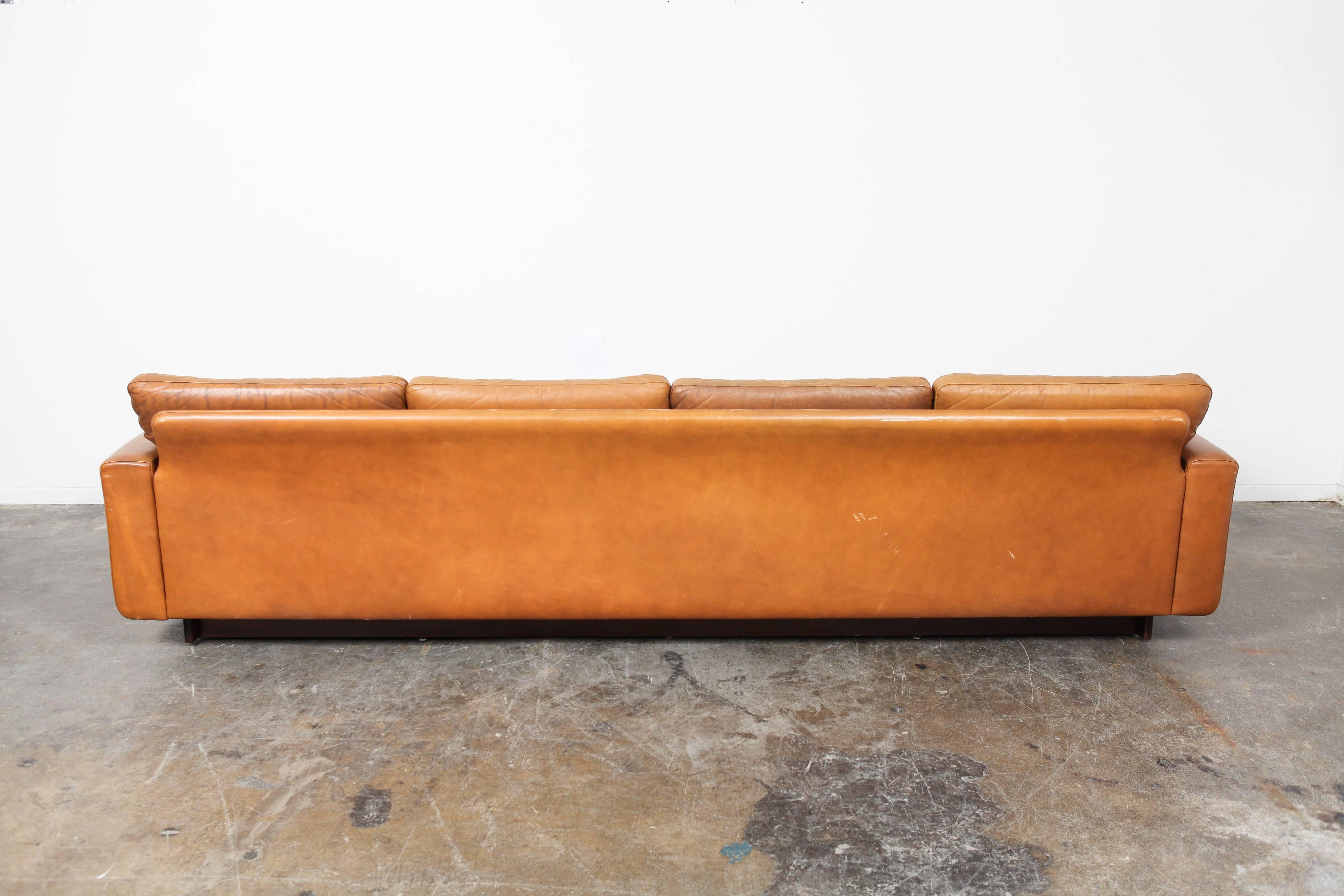 Danish Mid-Century Modern Low Leather Four-Seat Sofa 3