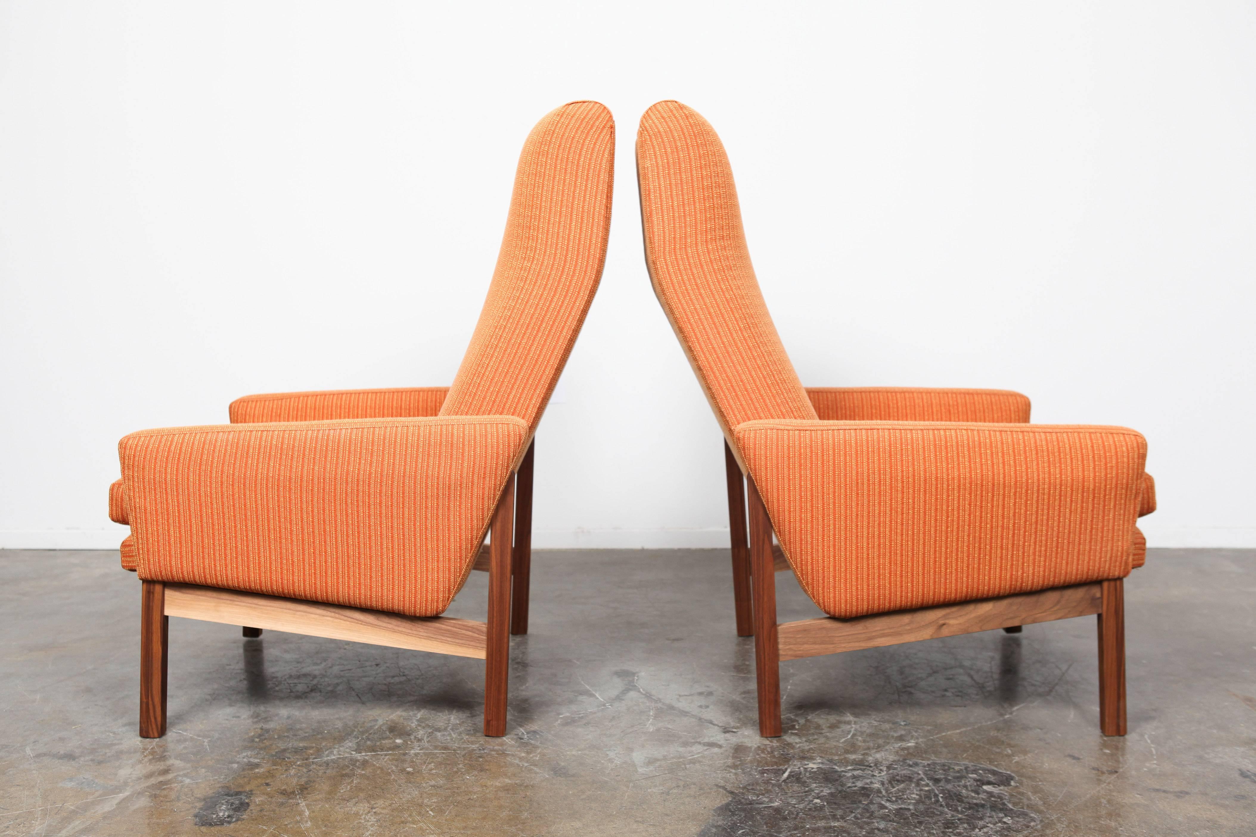 Mid-20th Century Pair of Danish Mid-Century Modern Tall Back Lounge Chairs