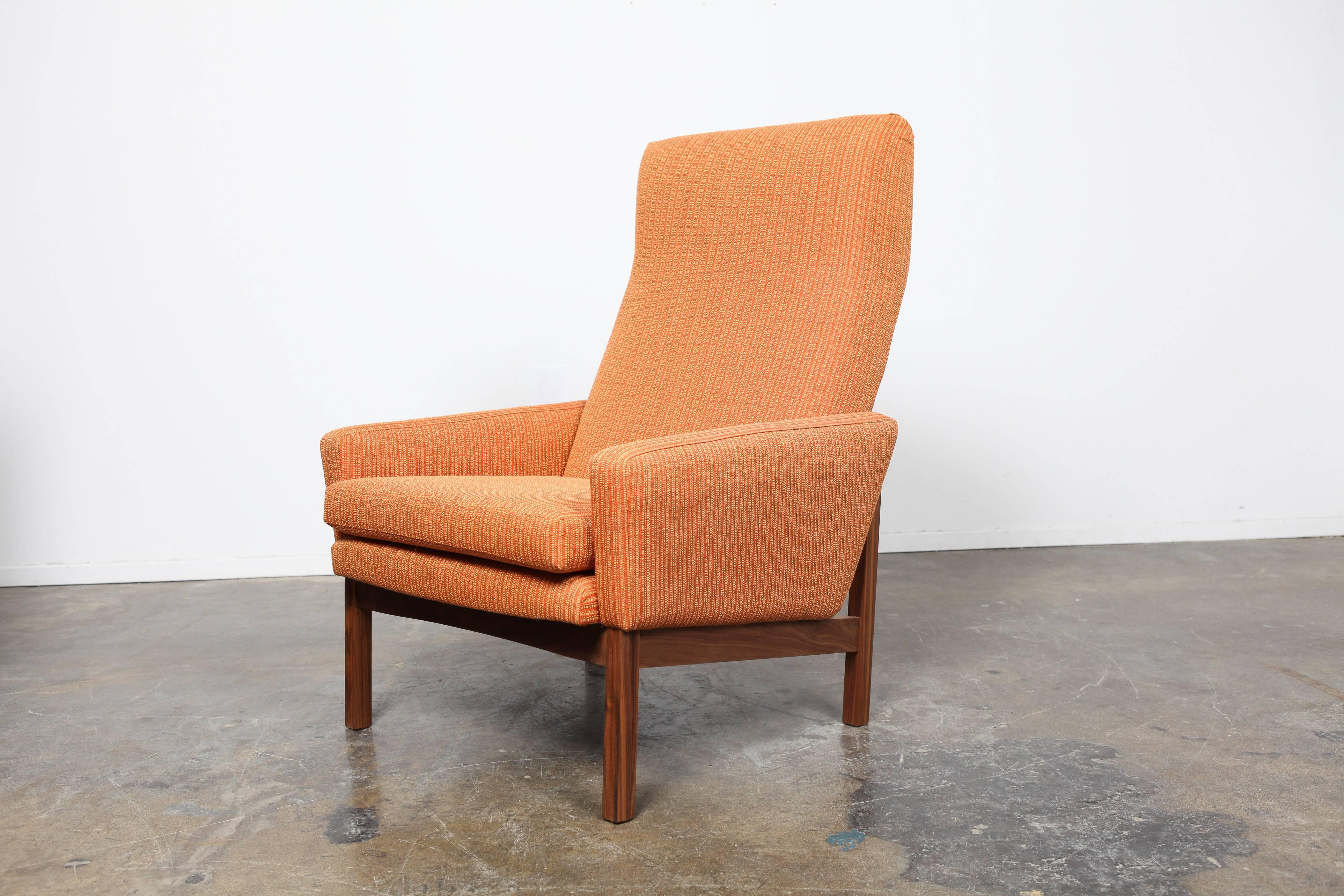 Fabric Pair of Danish Mid-Century Modern Tall Back Lounge Chairs
