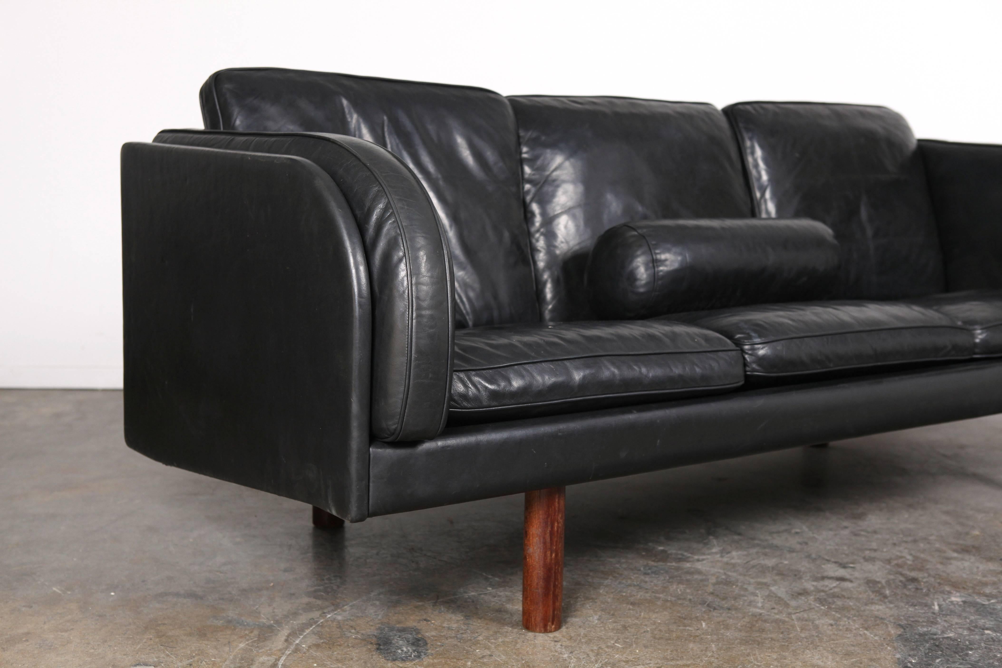 Danish Mid-Century Jørgen Gammelgaard Black Leather Sofa In Good Condition In North Hollywood, CA