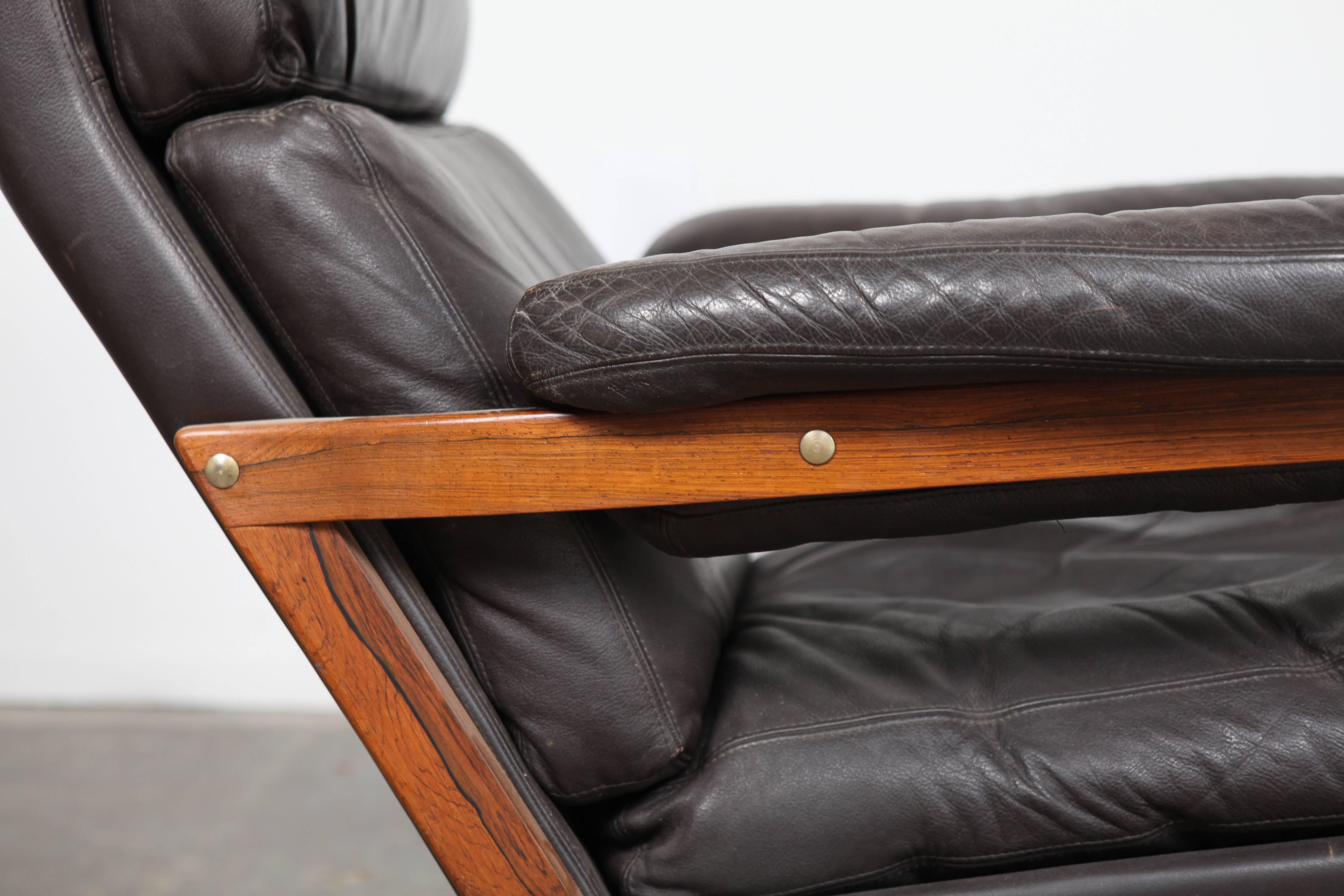 Mid-20th Century Danish Mid-Century Brown Leather Swivel Lounge Chair