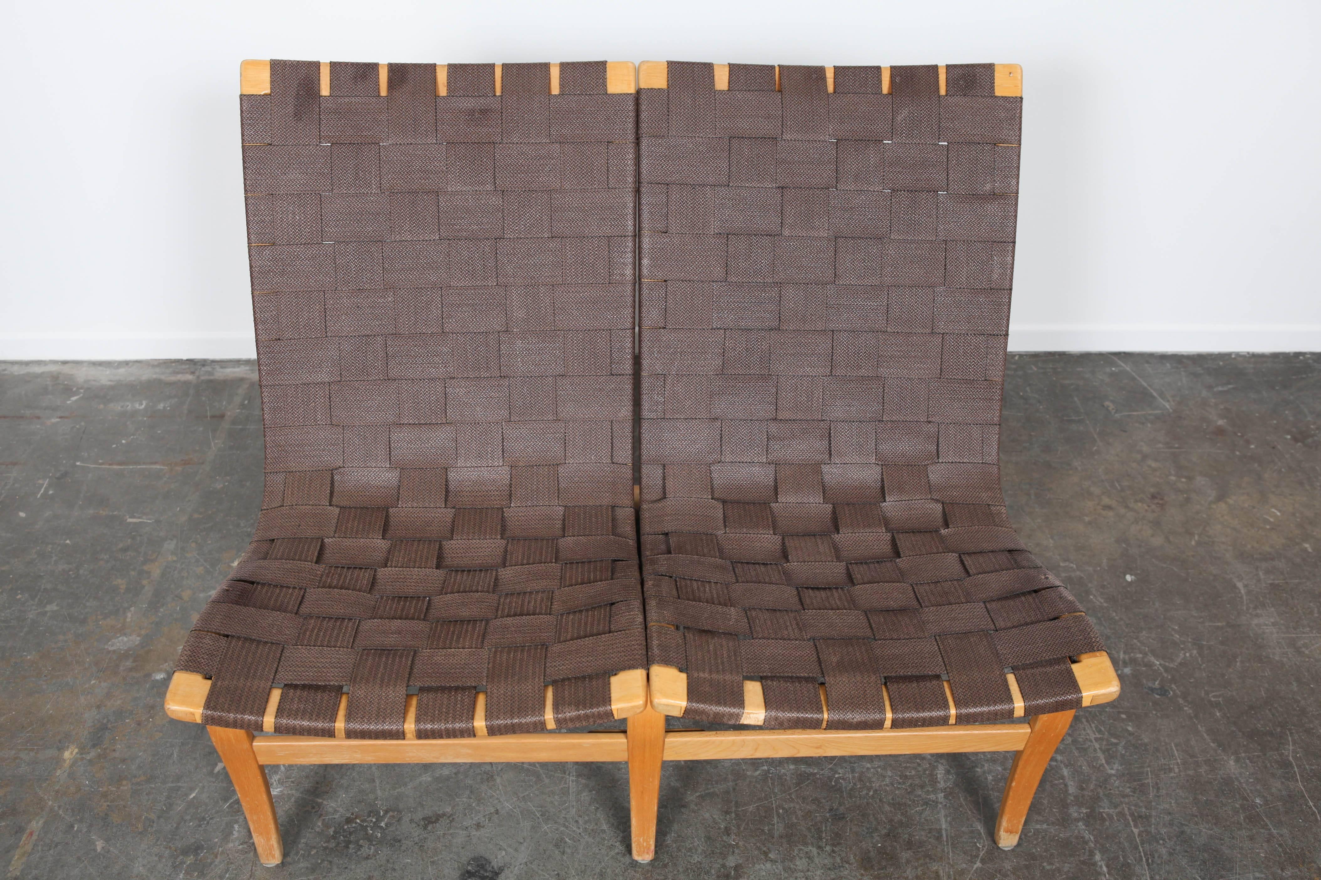 Swedish Mid-Century Modern Two-Seat Settee Webbed Sofa by Bruno Mathsson In Excellent Condition In North Hollywood, CA