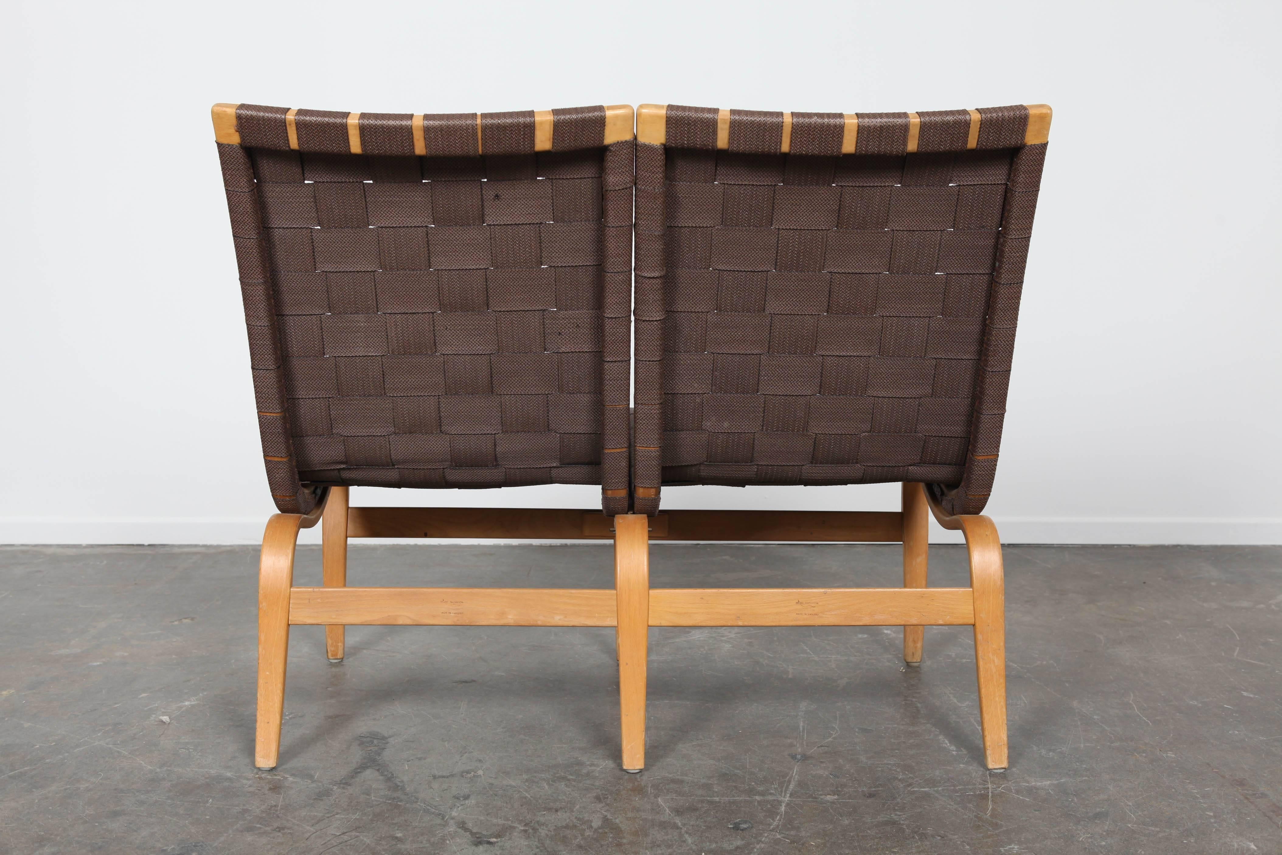 Mid-20th Century Swedish Mid-Century Modern Two-Seat Settee Webbed Sofa by Bruno Mathsson