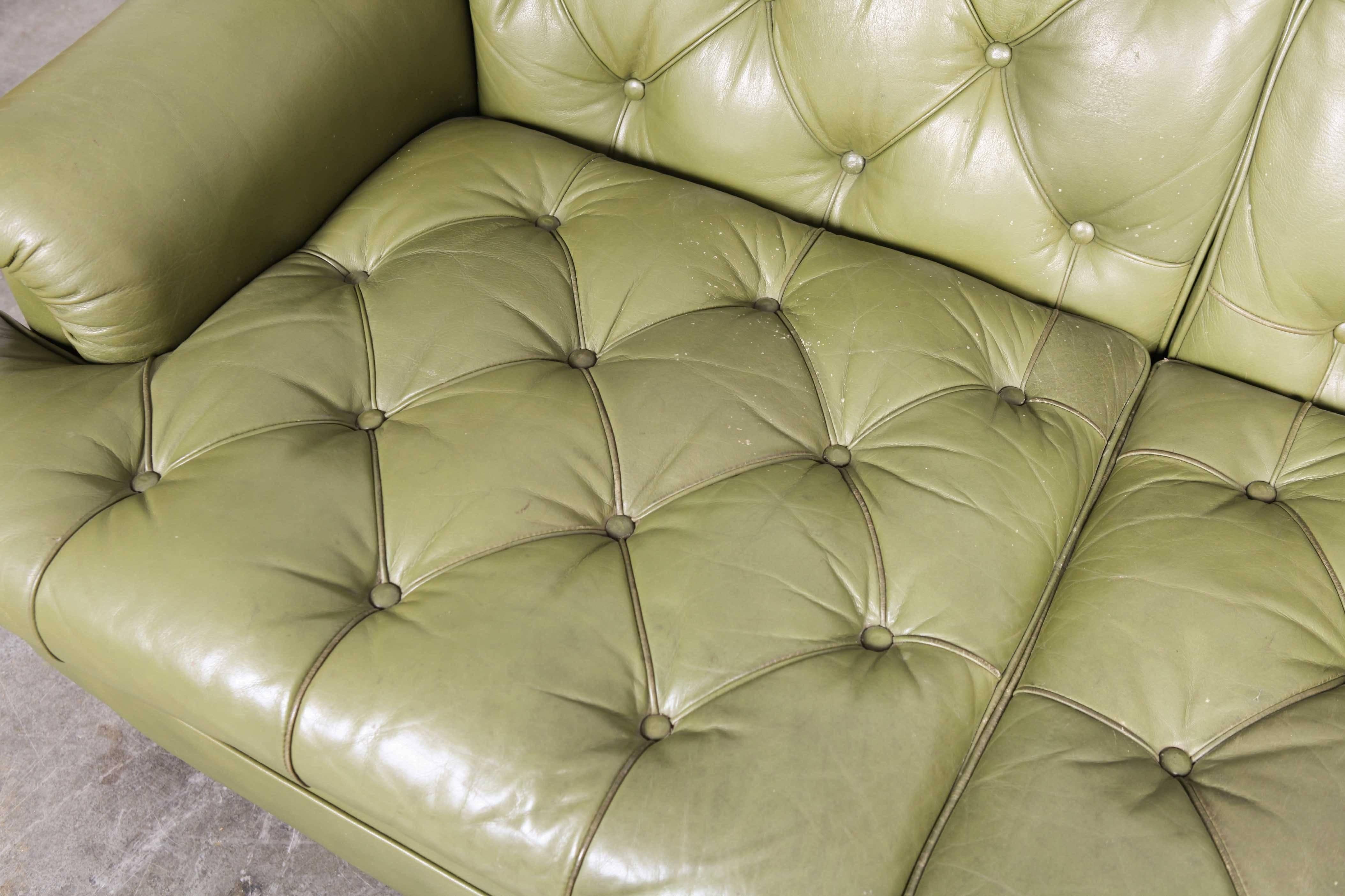 Arne Norell Three-Seat Sofa in Green Leather 1