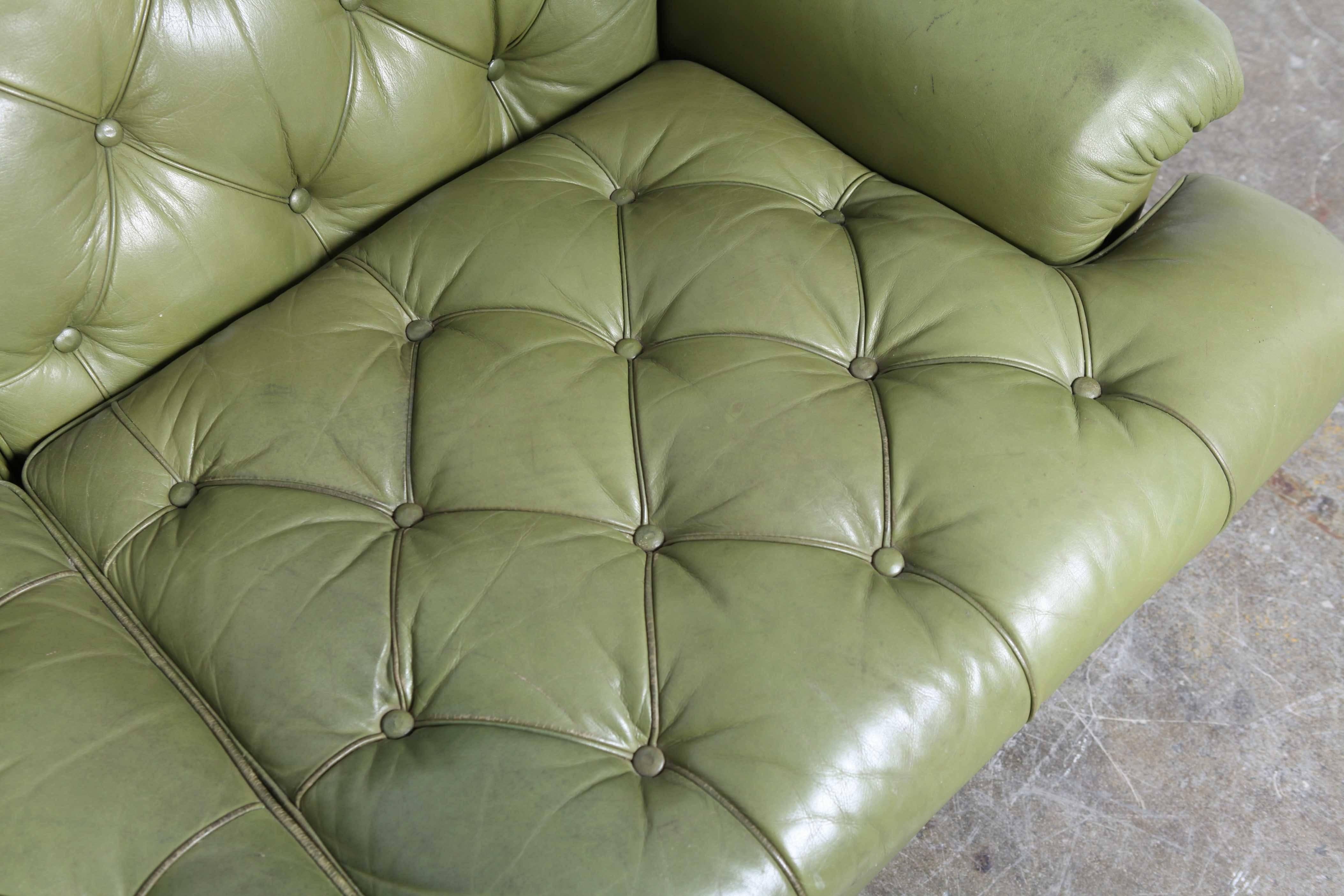 Arne Norell Three-Seat Sofa in Green Leather 3