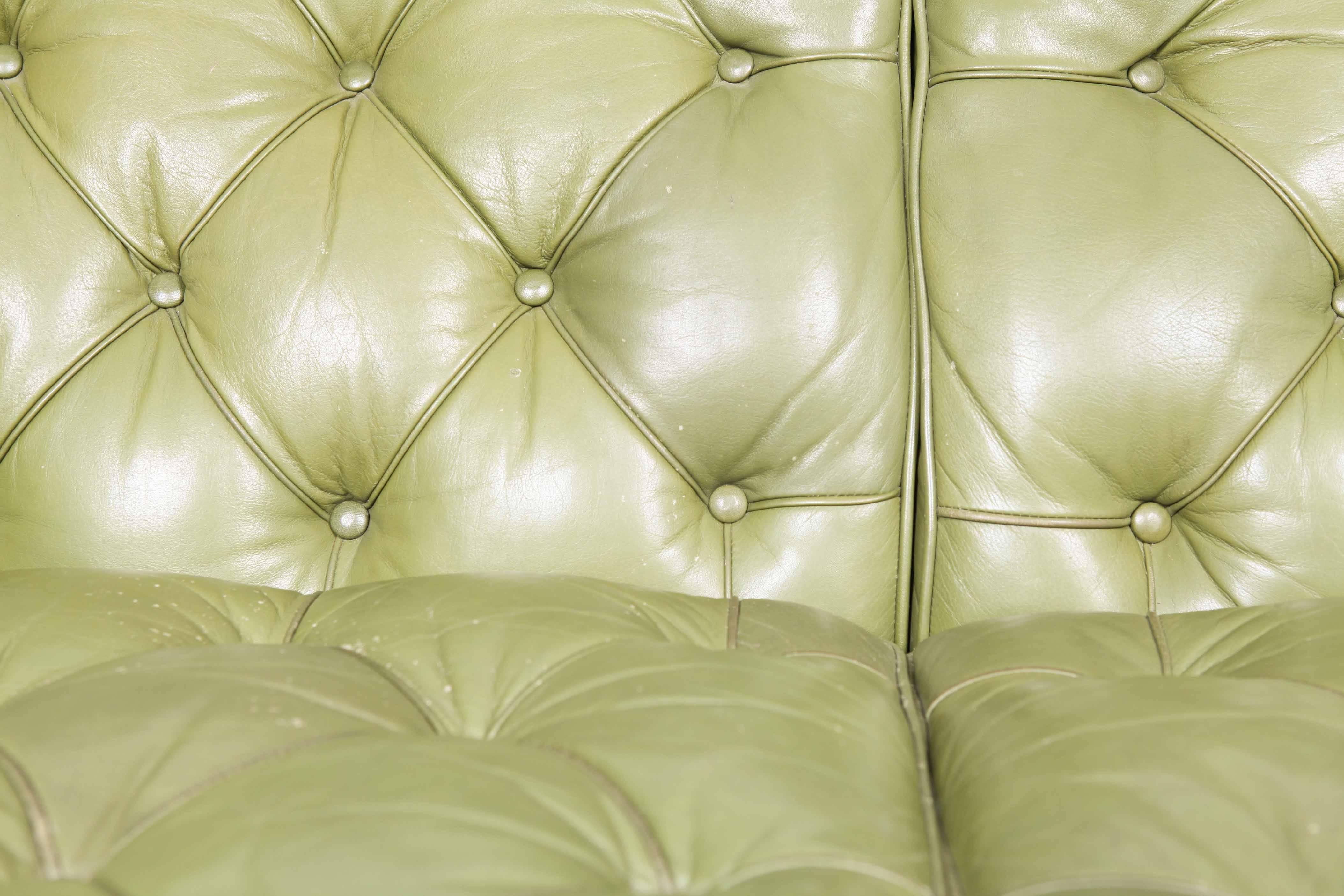 Arne Norell Three-Seat Sofa in Green Leather 4