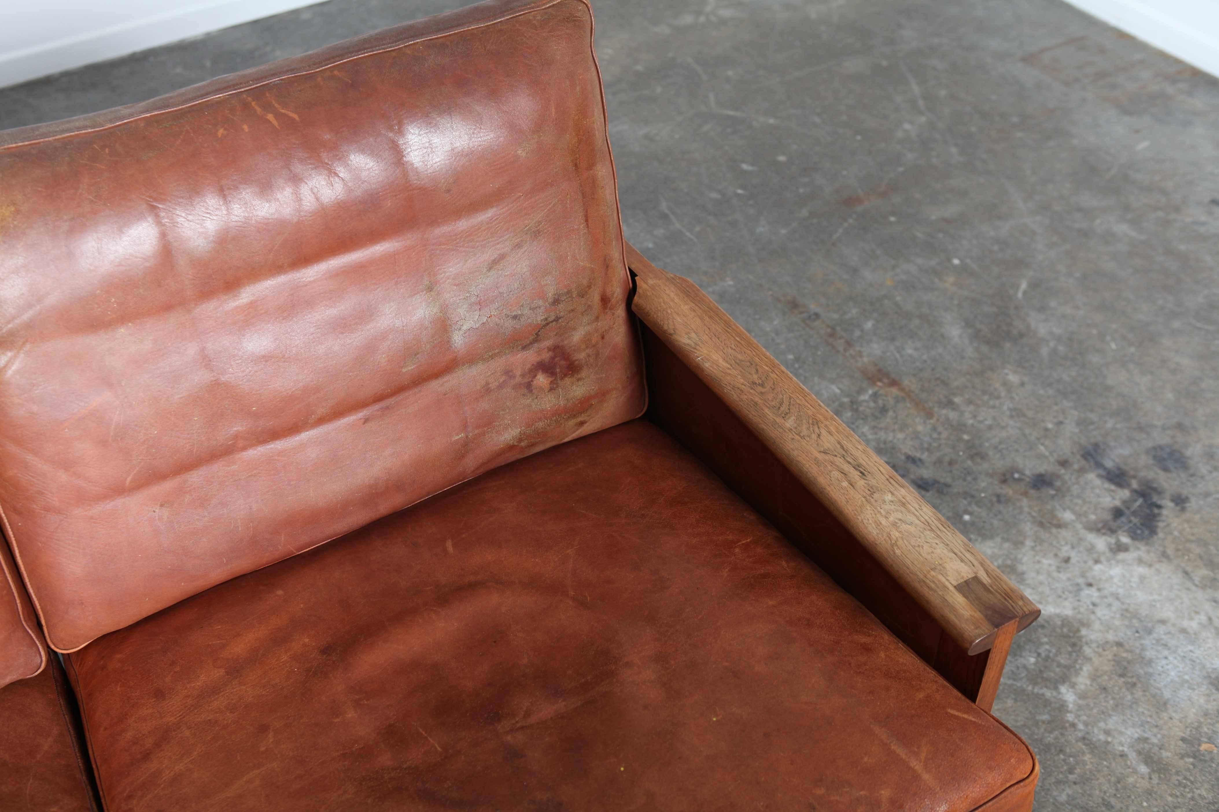 Mid-Century Modern Danish Leather Sofa with Solid Rosewood Frame by Illum Wikkelso