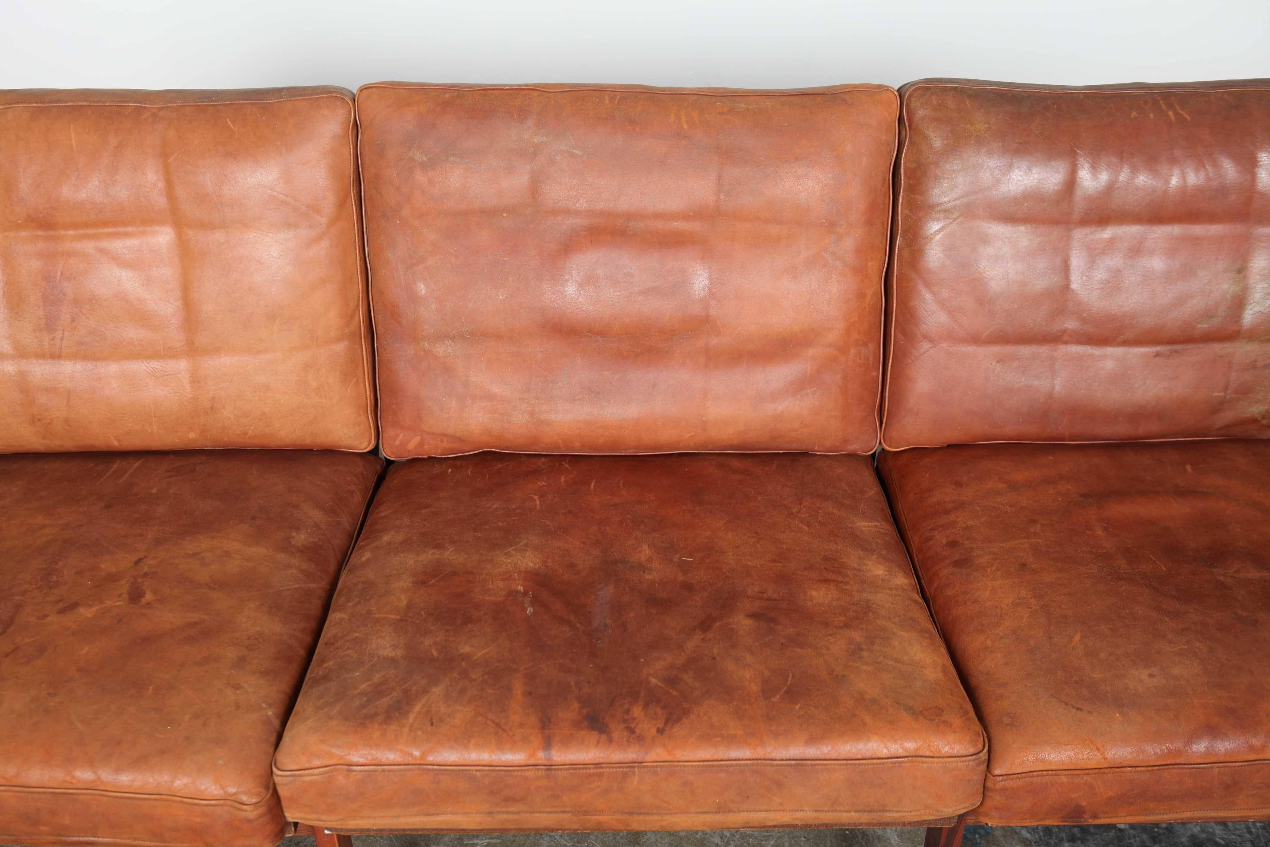 Danish Leather Sofa with Solid Rosewood Frame by Illum Wikkelso In Good Condition In North Hollywood, CA