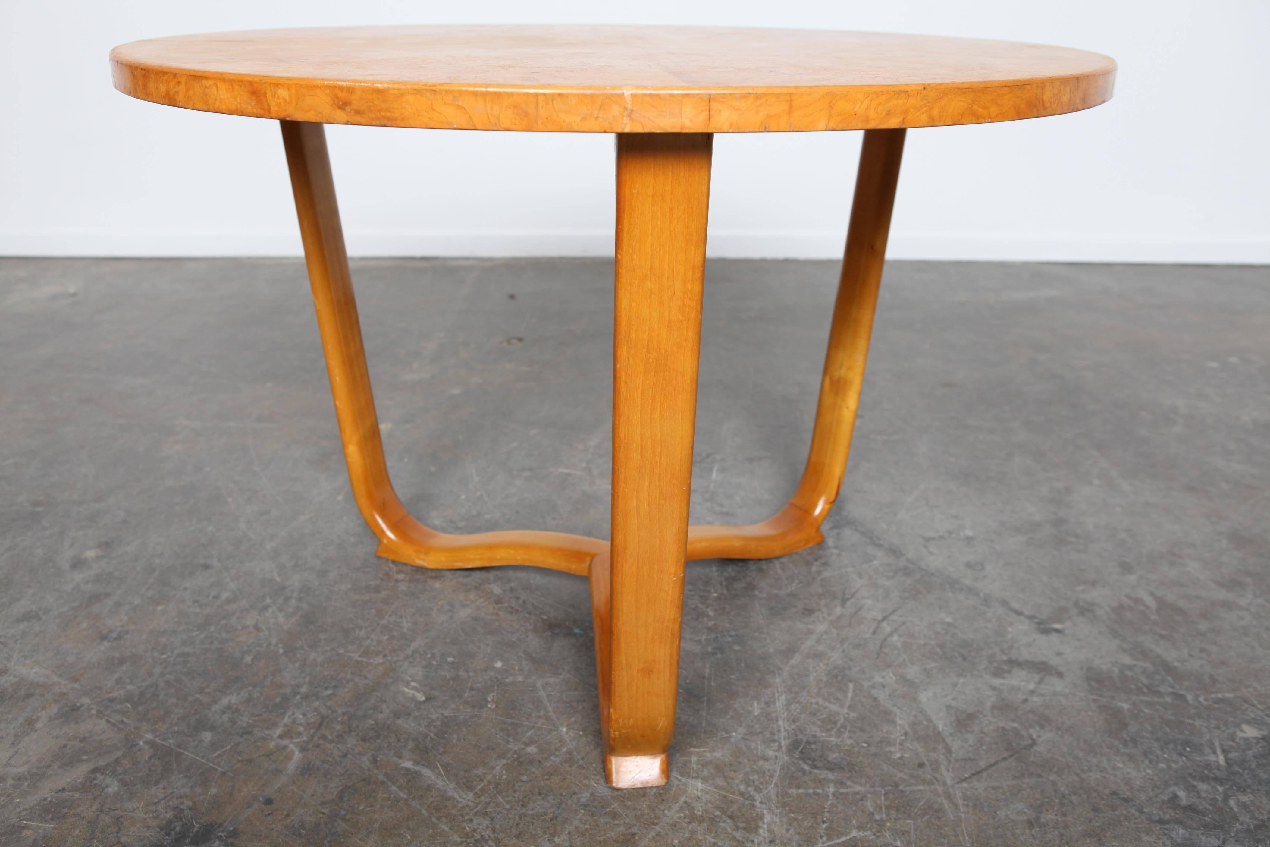 Midcentury Burl Wood Coffee Table with Bent Legs 1