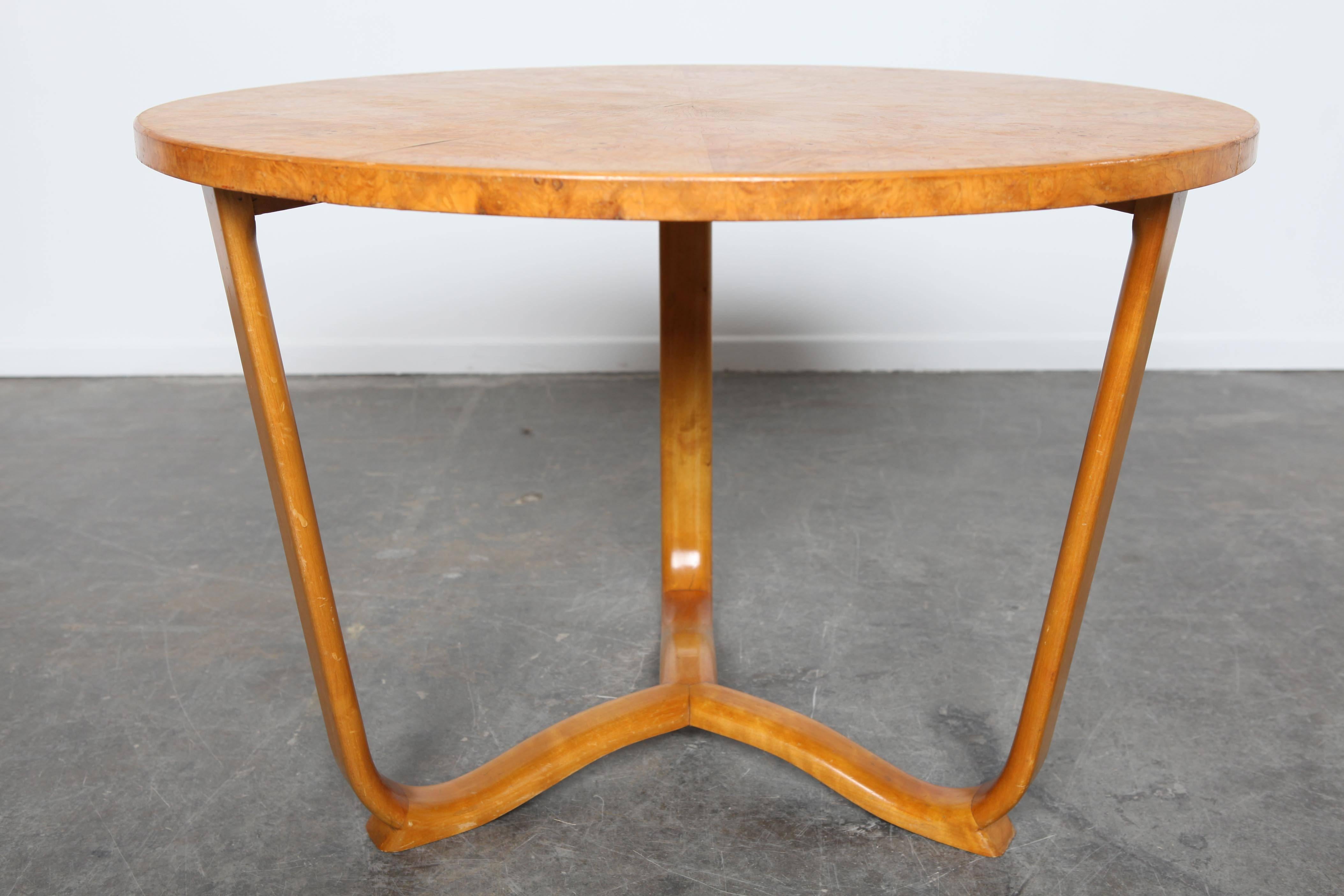 Midcentury Burl Wood Coffee Table with Bent Legs 2