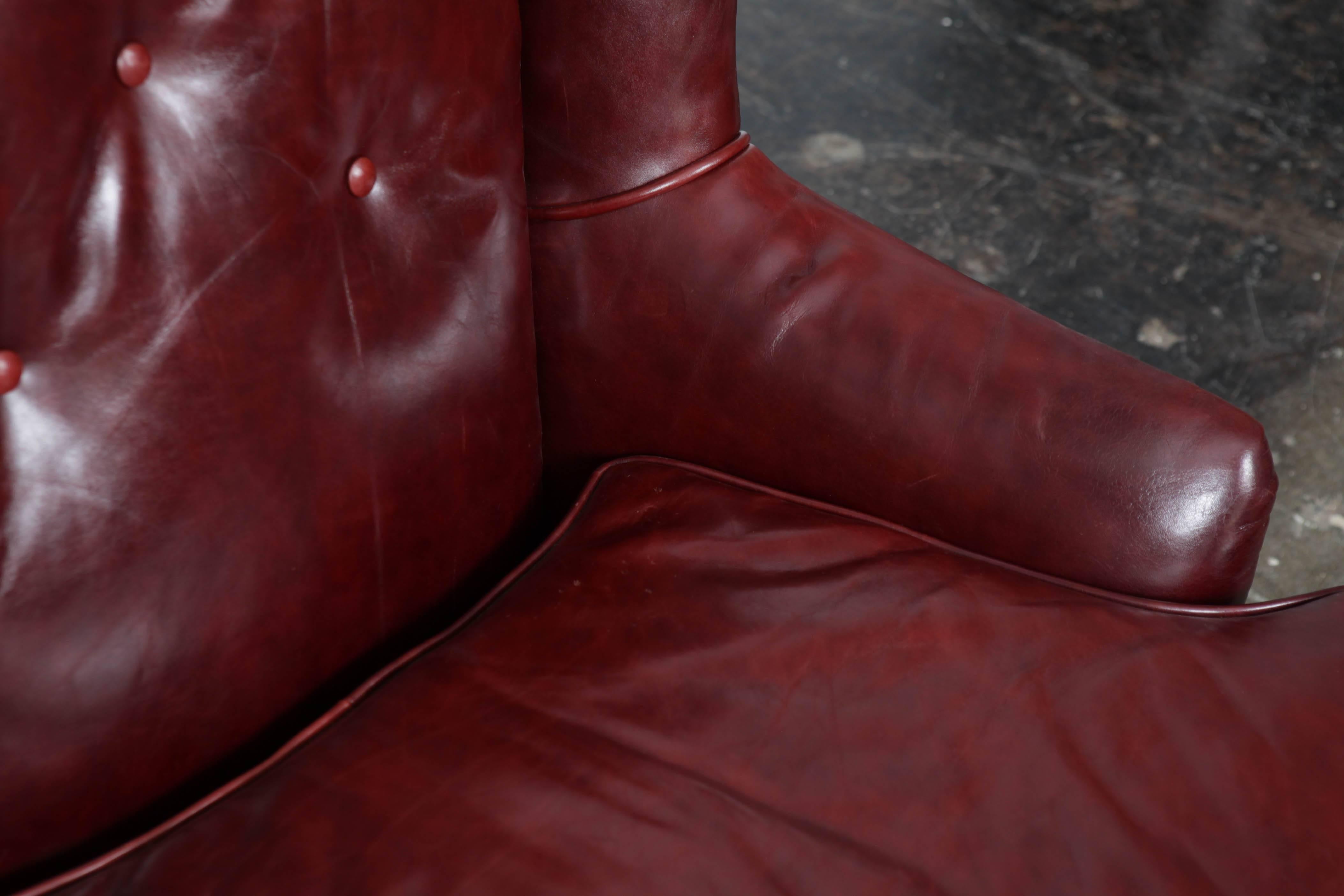 Oxblood Leather Wing Back Button Tufted Lounge Chair 1