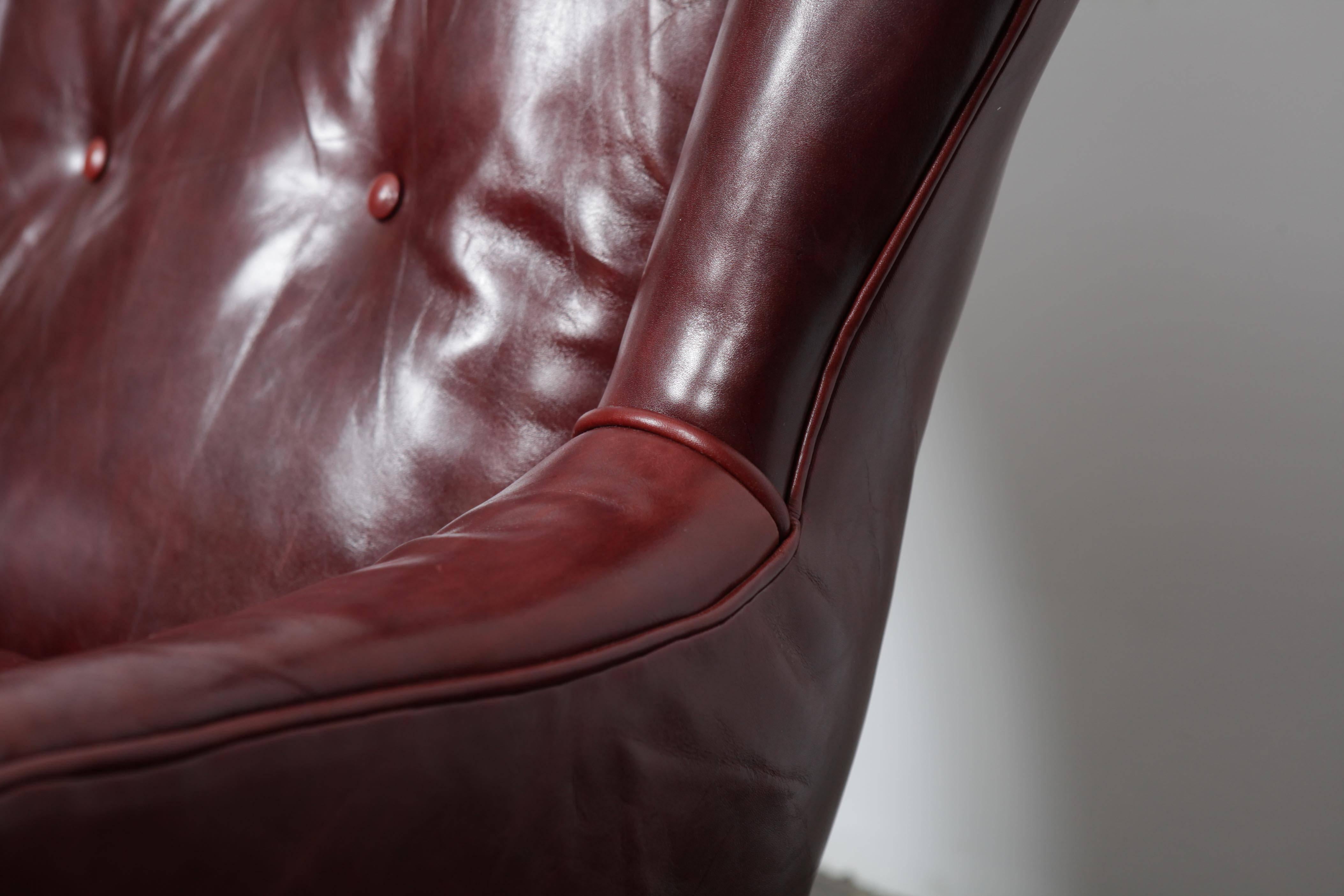 Oxblood Leather Wing Back Button Tufted Lounge Chair 2