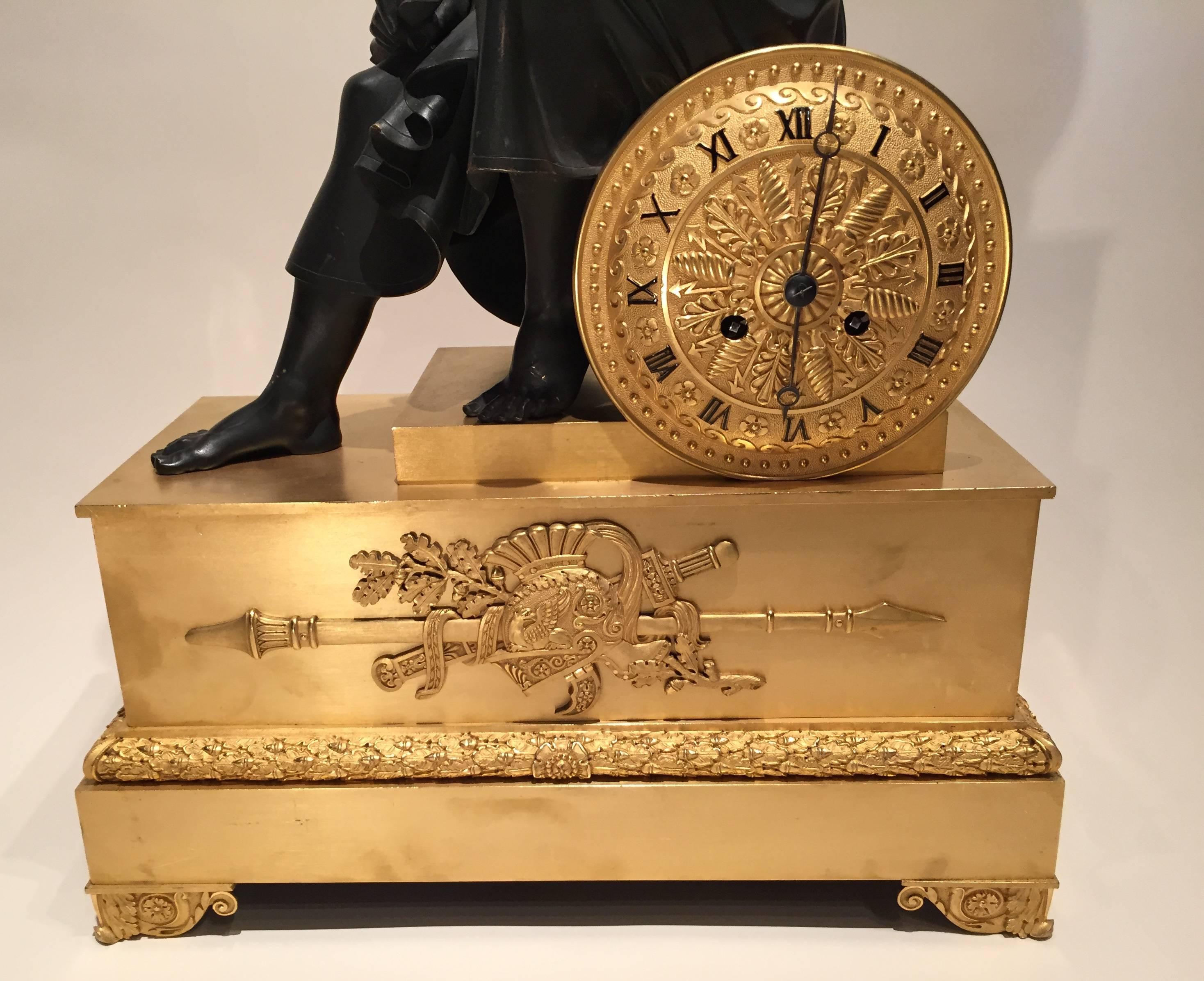 19th Century Pendulum Napoleon in Roman Emperor, Paris Empire Period For Sale