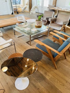 Eero Saarinen Oval Side Table with Chrome Top & White Base