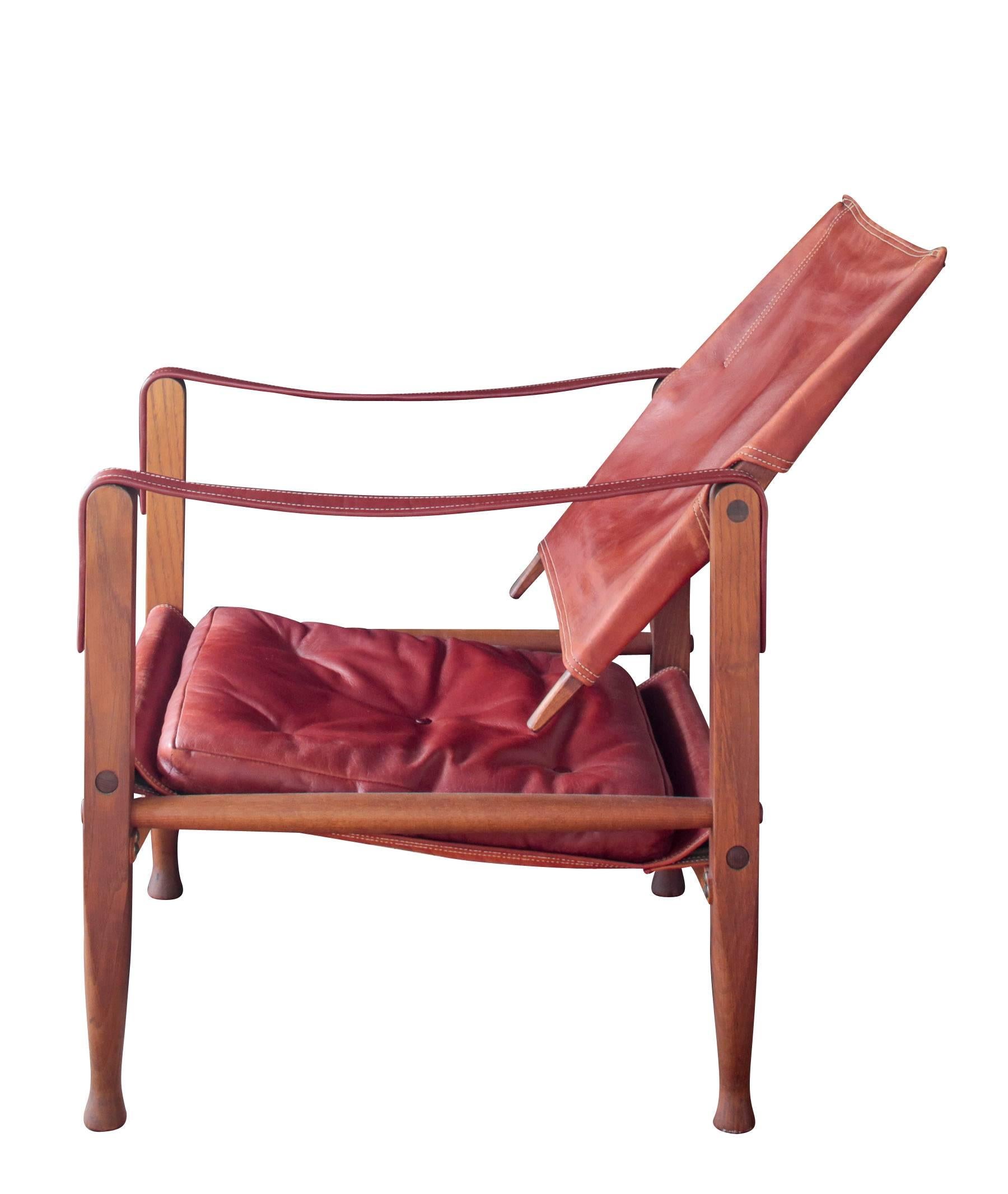 Mid-Century Modern Midcentury Safari Chairs by Kaare Klint in Oxblood Leather with Rosewood Frame