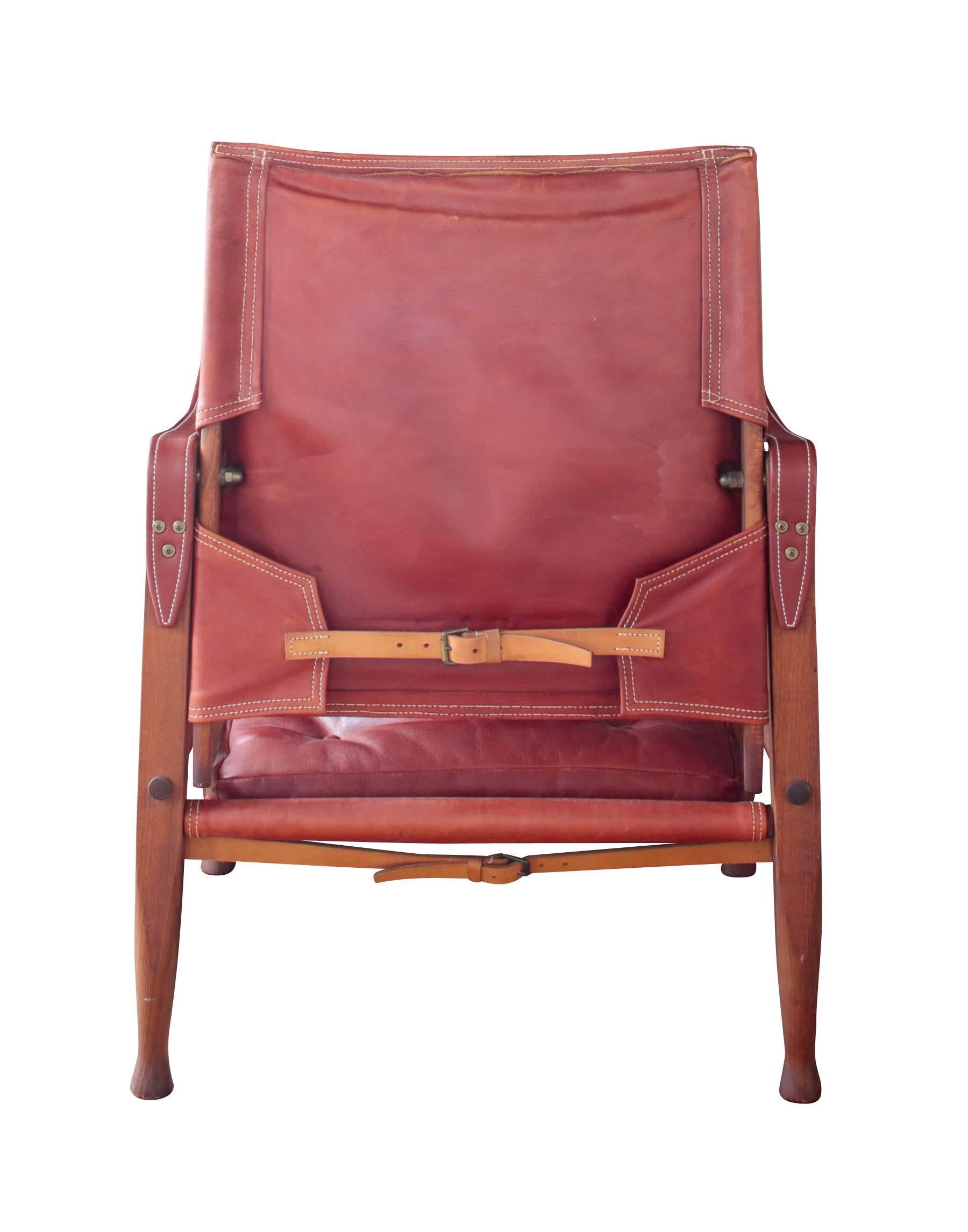Danish Midcentury Safari Chairs by Kaare Klint in Oxblood Leather with Rosewood Frame