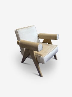 Pair of Pierre Jeanneret 1960 Capitol Complex Armchairs in Osaka Cipria and Oak