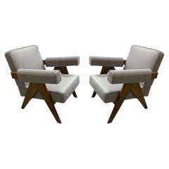 Pair of Pierre Jeanneret 1960 Capitol Complex Armchairs in Panna Lipari