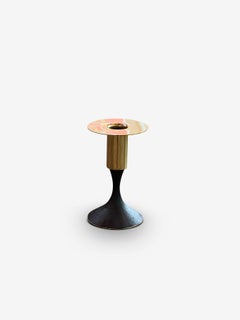 Pair of Taper Candle Holders with Patinated Brass Base and Polished Top by Carl