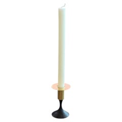 Pair of Taper Candle Holders with Patinated Brass Base and Polished Top by Carl