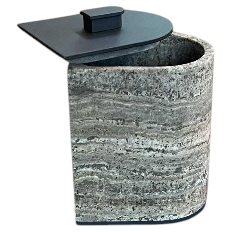 Nobble Marble Small High Box in Travertino Titanium by Giobagnara