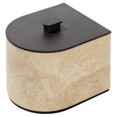 Nobble Marble Large Low Box in Travertino Titanium by Giobagnara