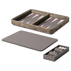 Juego de backgammon Rodi en travertino y nogal, con estuche de piel de becerro «Golf» de Giobagnara