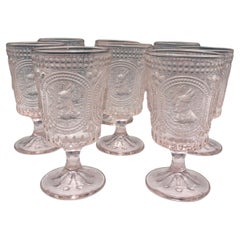 Vintage Pink Hobnail Bunny Pedestal Glass Water or Wine Goblets Set of 8