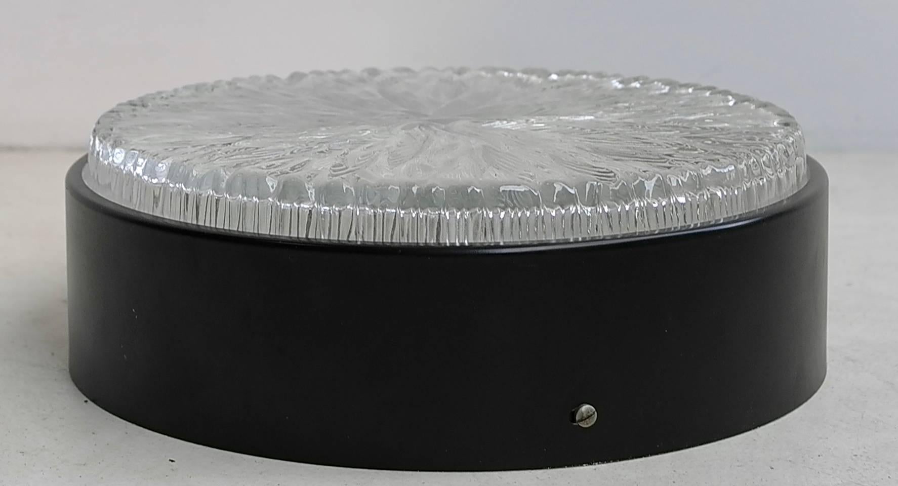 Mid-Century Modern Flush Mount in Glass and Black Metal, Italy, 1960s For Sale