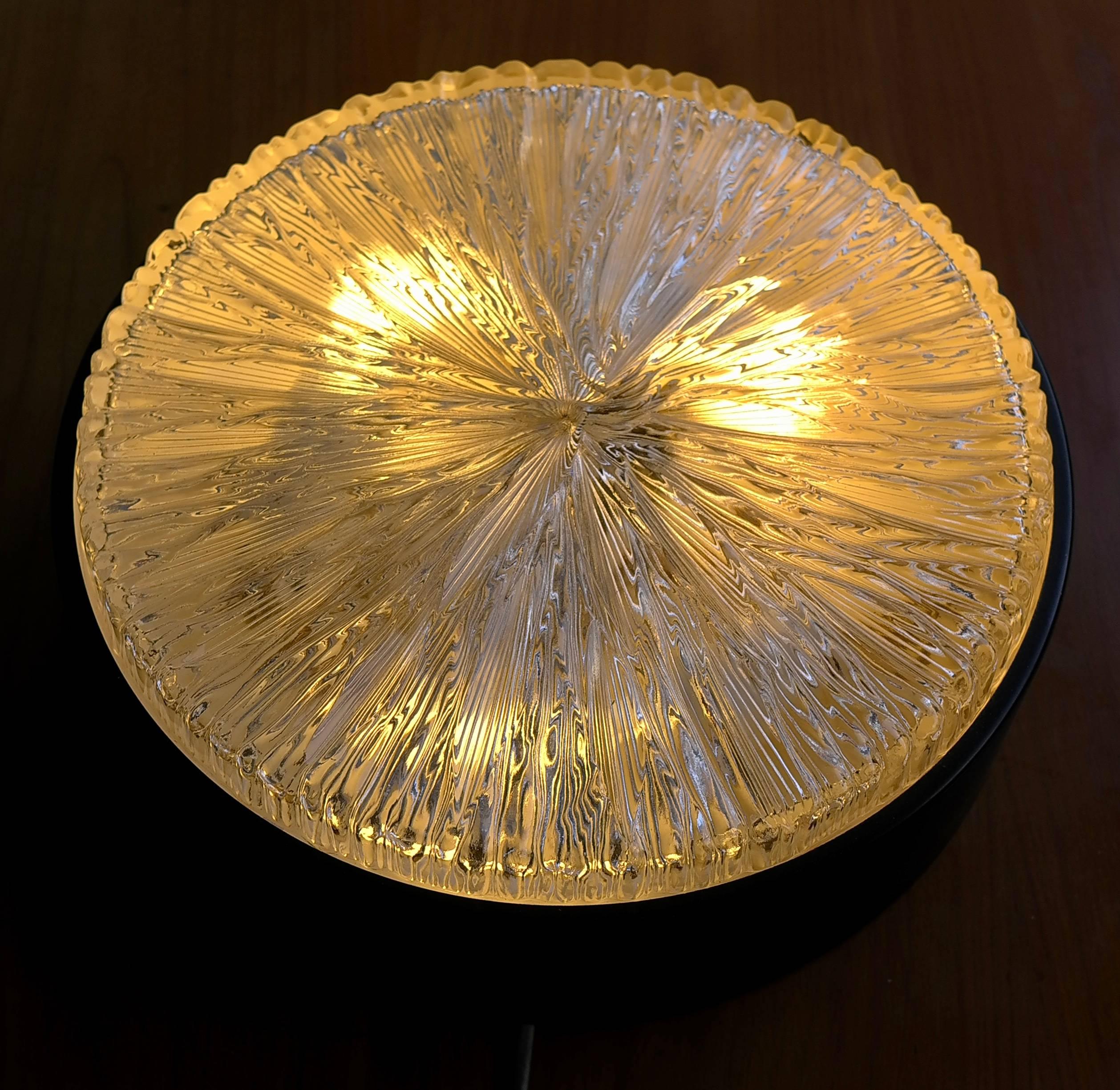 Mid-20th Century Flush Mount in Glass and Black Metal, Italy, 1960s For Sale