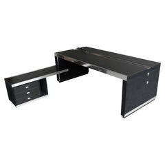 Used Guido Faleschini Mariani L-Shaped Executive Desk-Black Leather, Italy 1970s