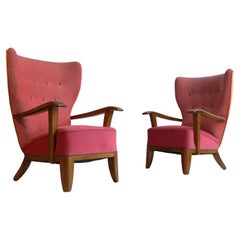 Pair of Three-Tone Mid Century Modern Wingback Armchairs, France 1948