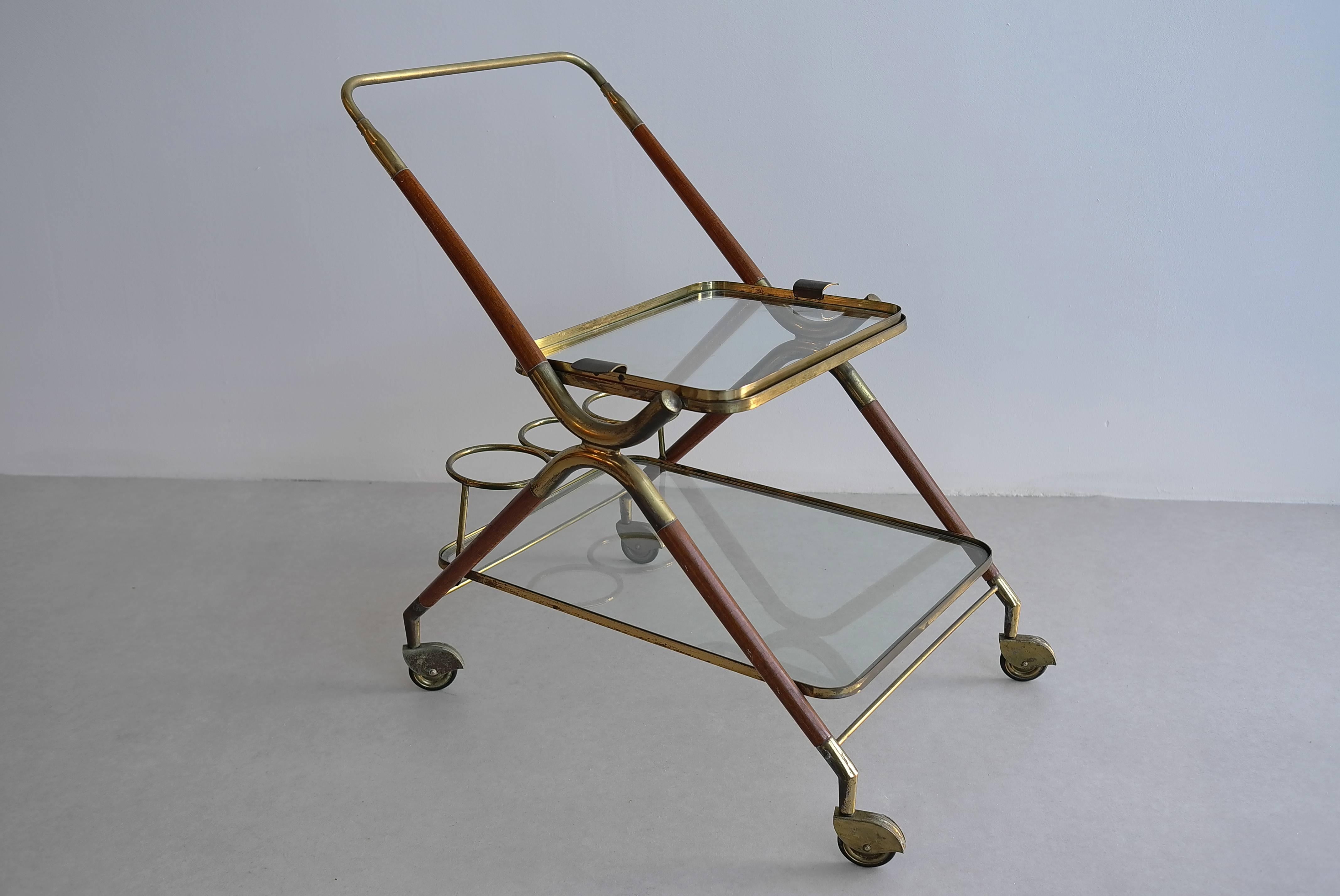Brass Cesare Lacca Bar Cart, Italy 1950's