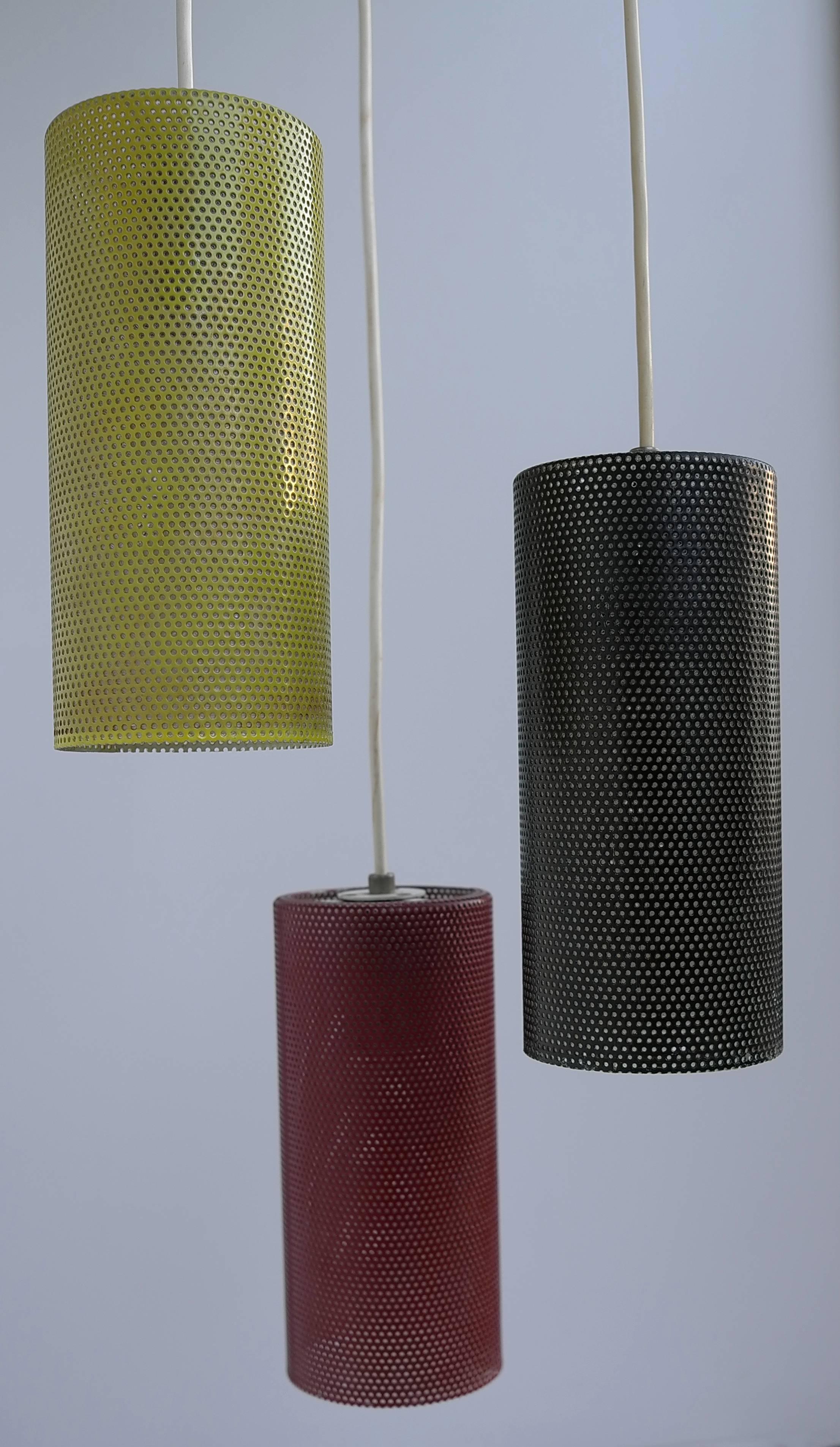 Mid-Century Modern Colored Metal Pendant in Style of Mathieu Matégot