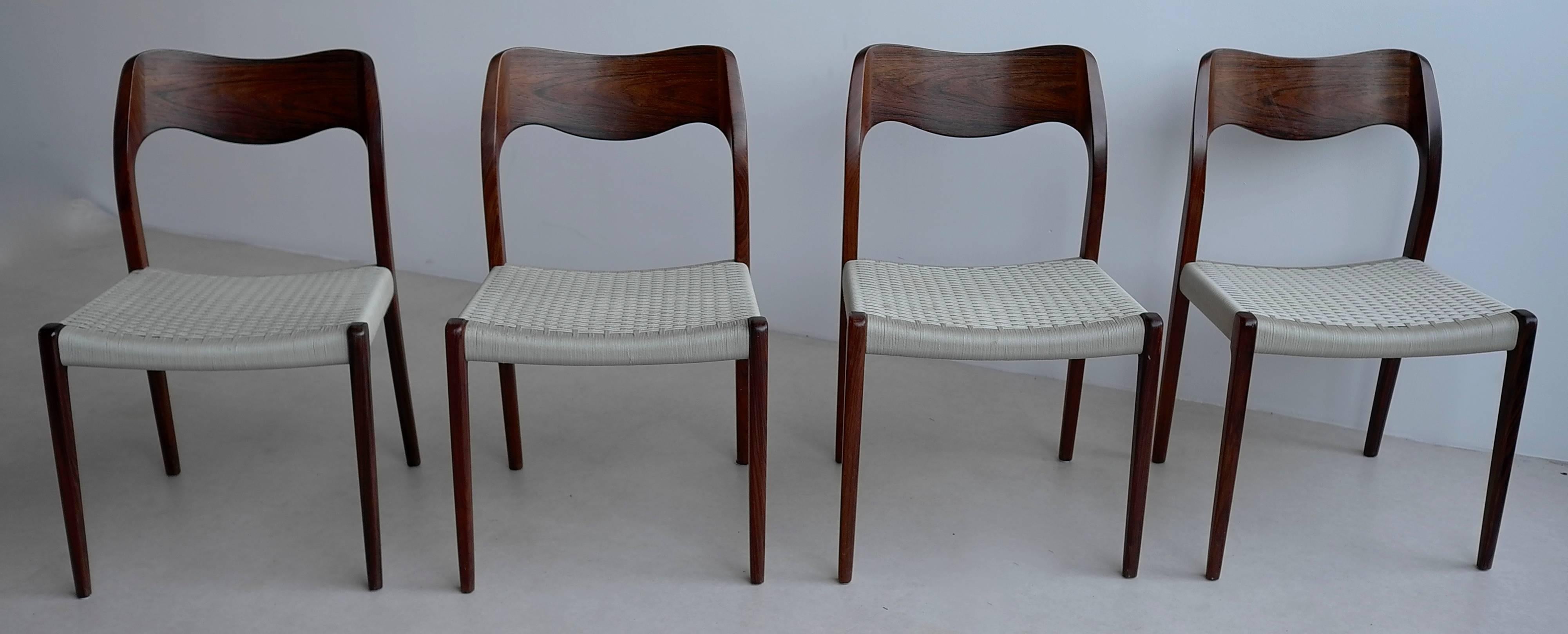 Rosewood chairs by Niels Otto Moller no 71, Denmark, 1960s.