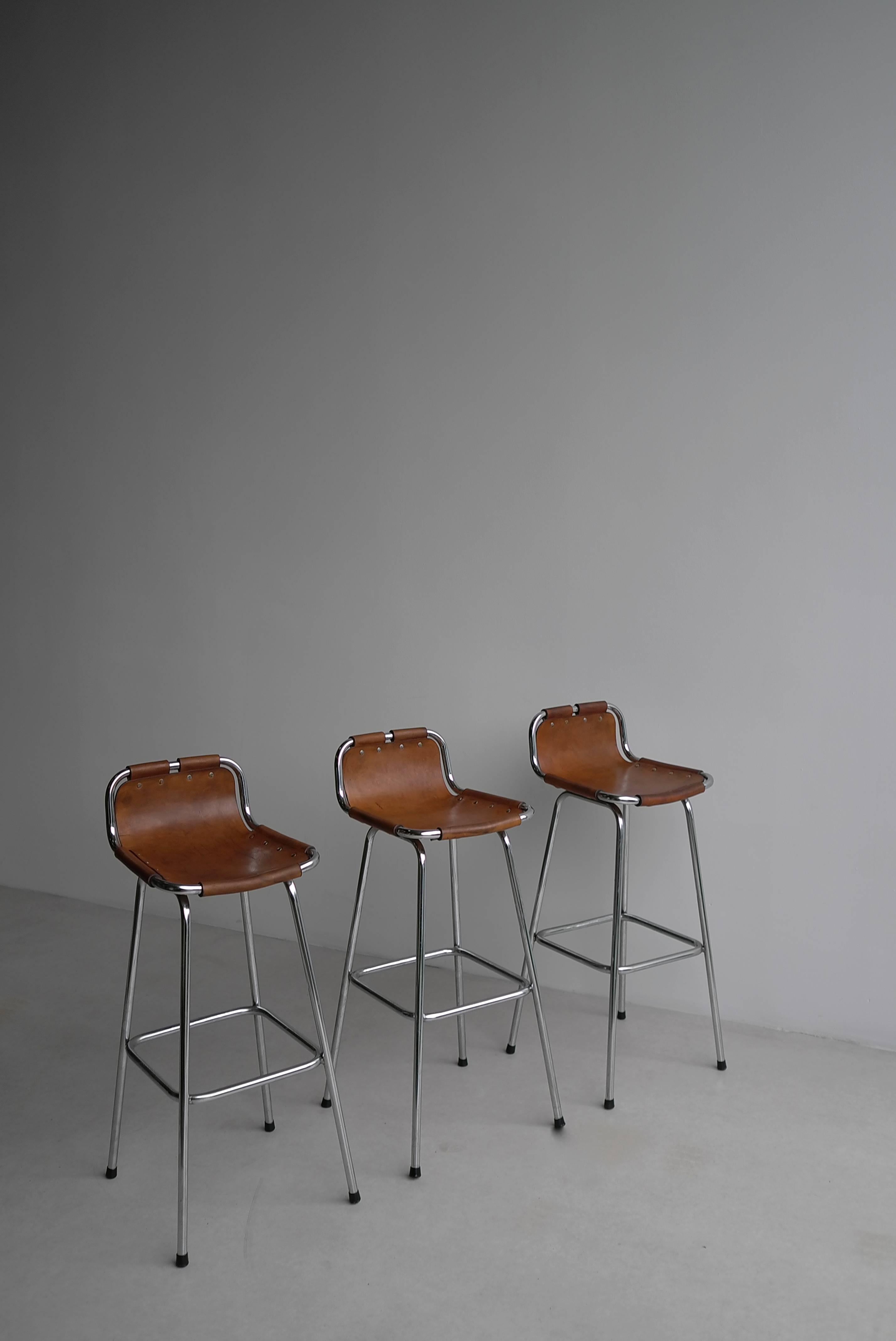 Mid-Century Modern Charlotte Perriand Leather Barstools for Les Arc Ski Resort, France, 1960s