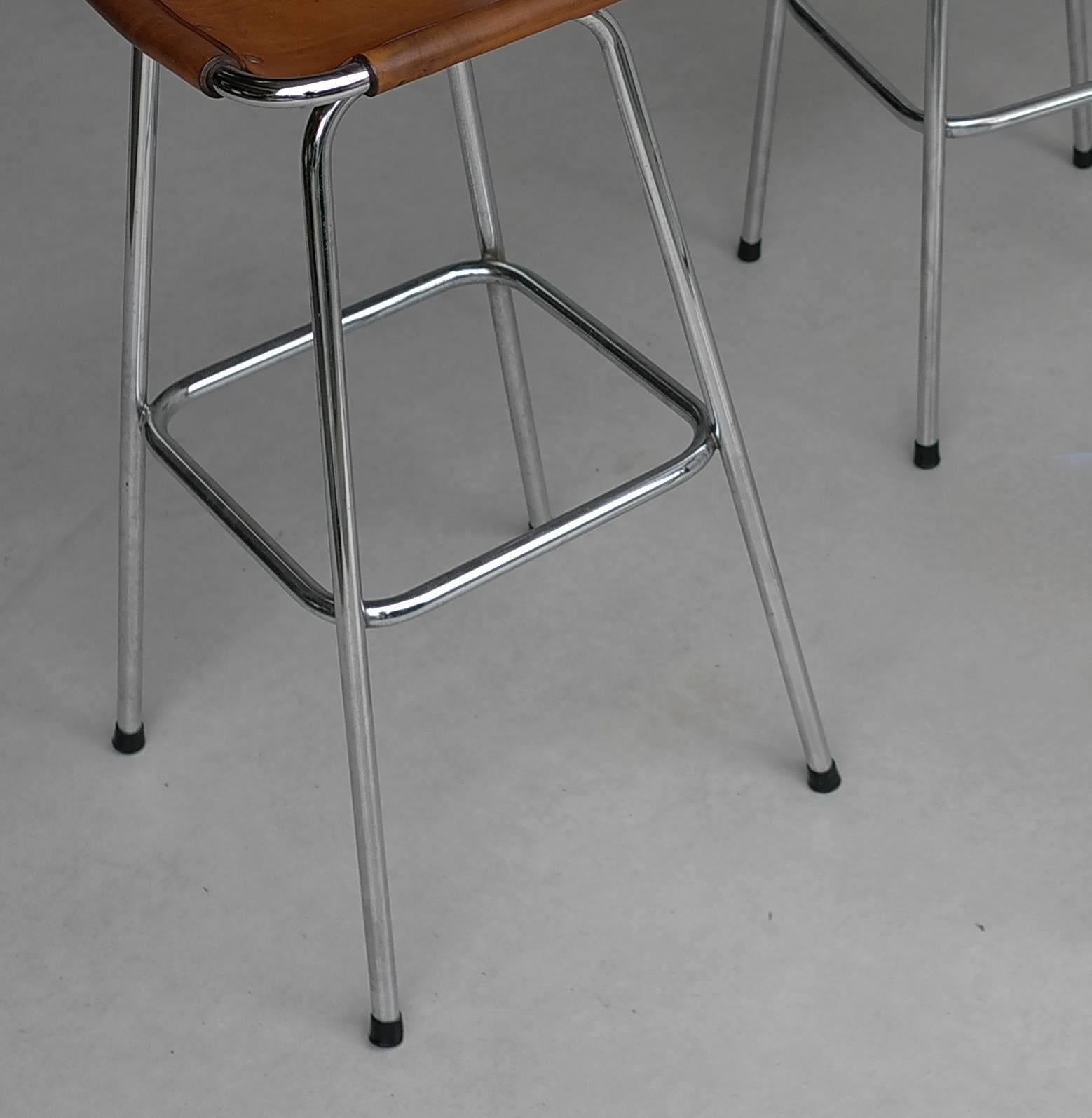 French Charlotte Perriand Leather Barstools for Les Arc Ski Resort, France, 1960s