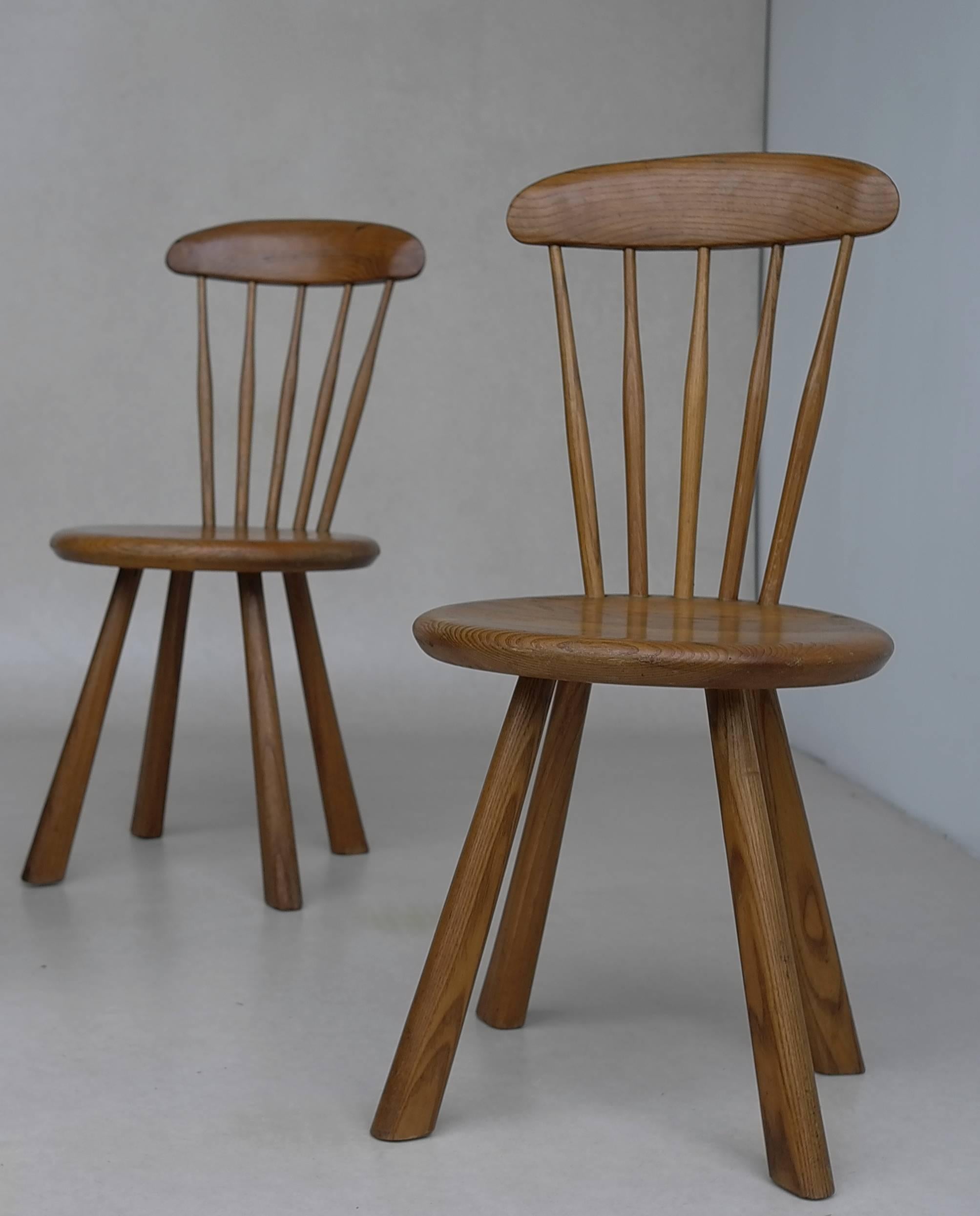 20th Century Solid pine side chairs, France 1950's