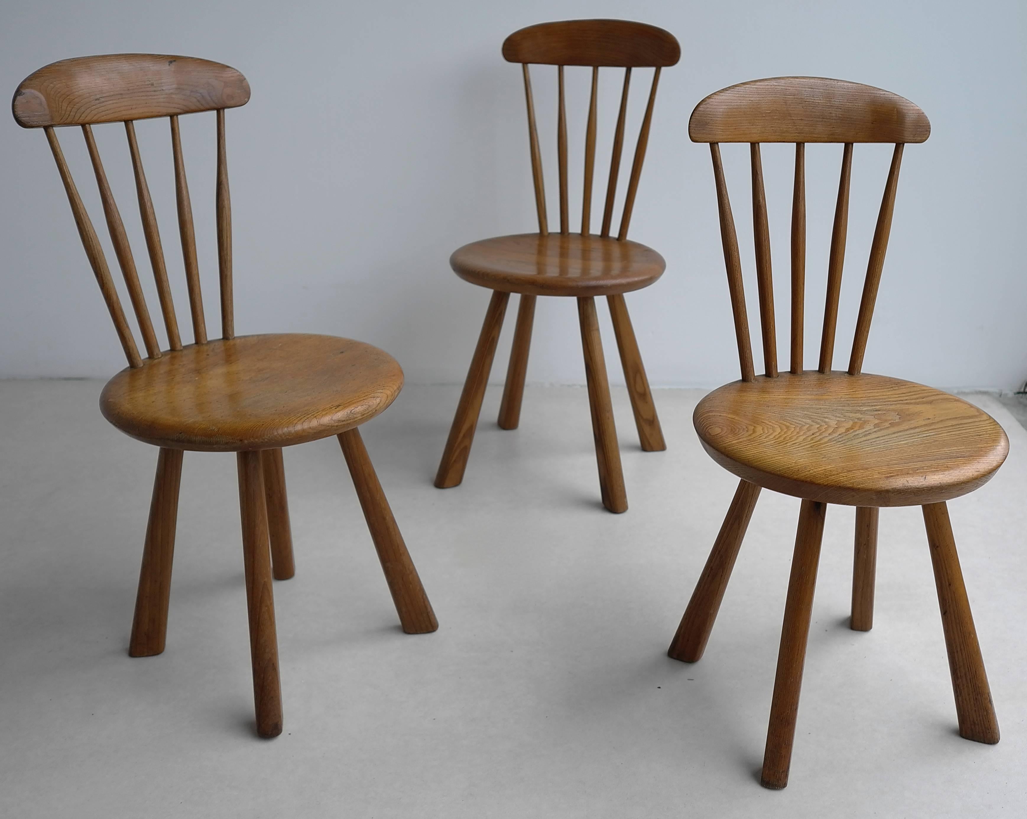 Solid pine side chairs, France 1950's In Good Condition In Den Haag, NL