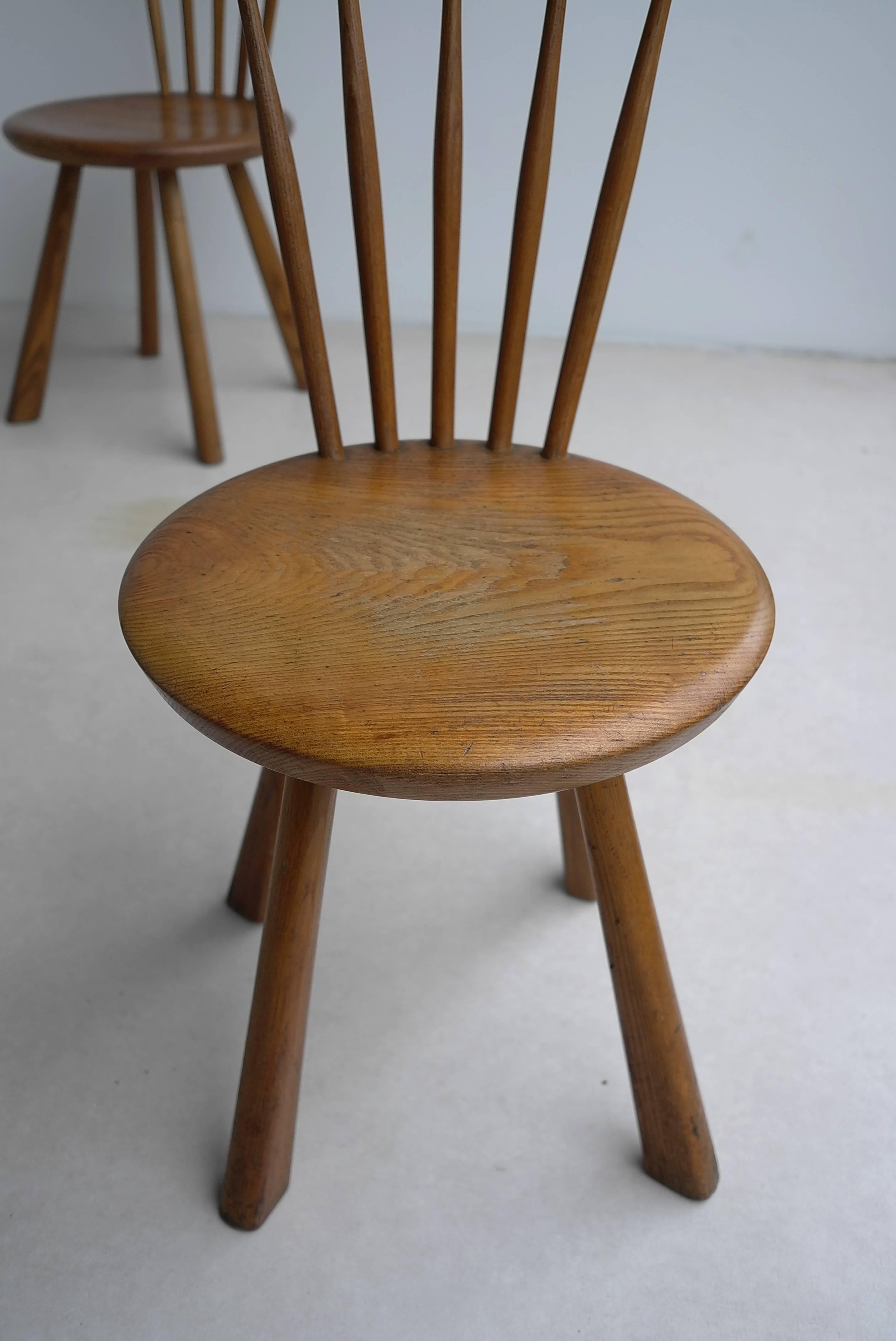 Mid-Century Modern Solid pine side chairs, France 1950's