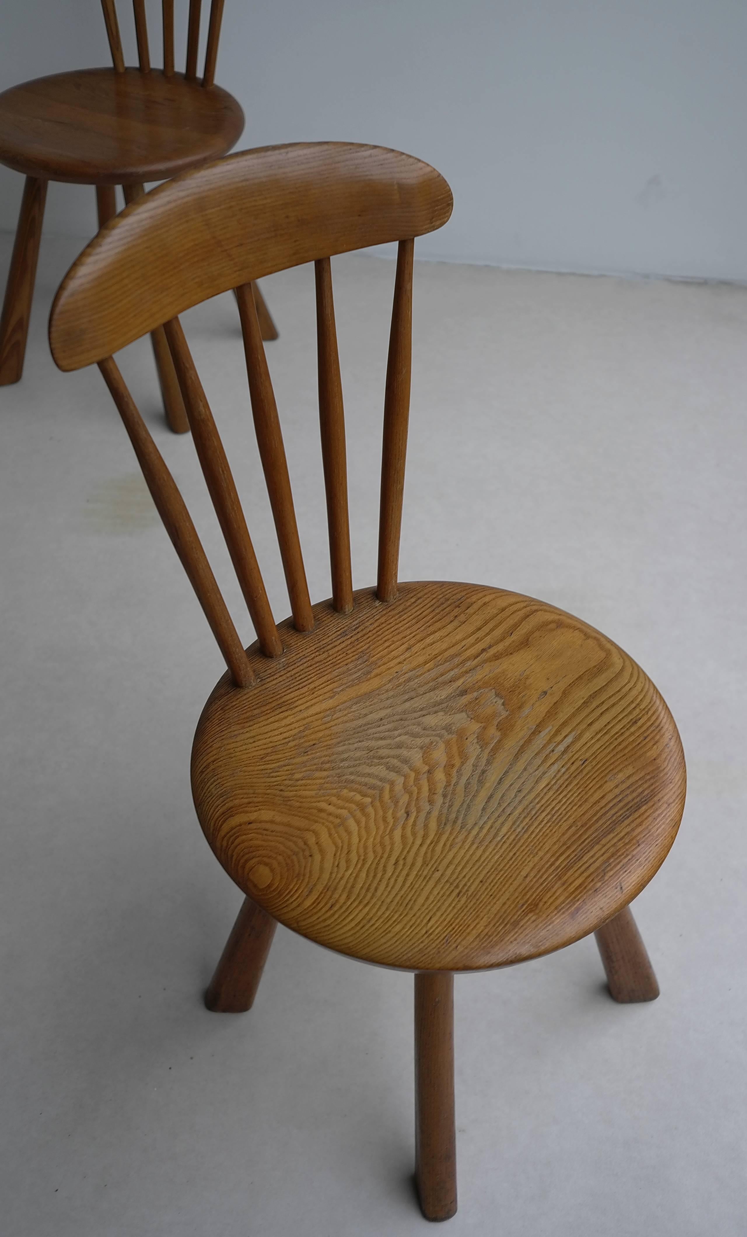 French Solid pine side chairs, France 1950's
