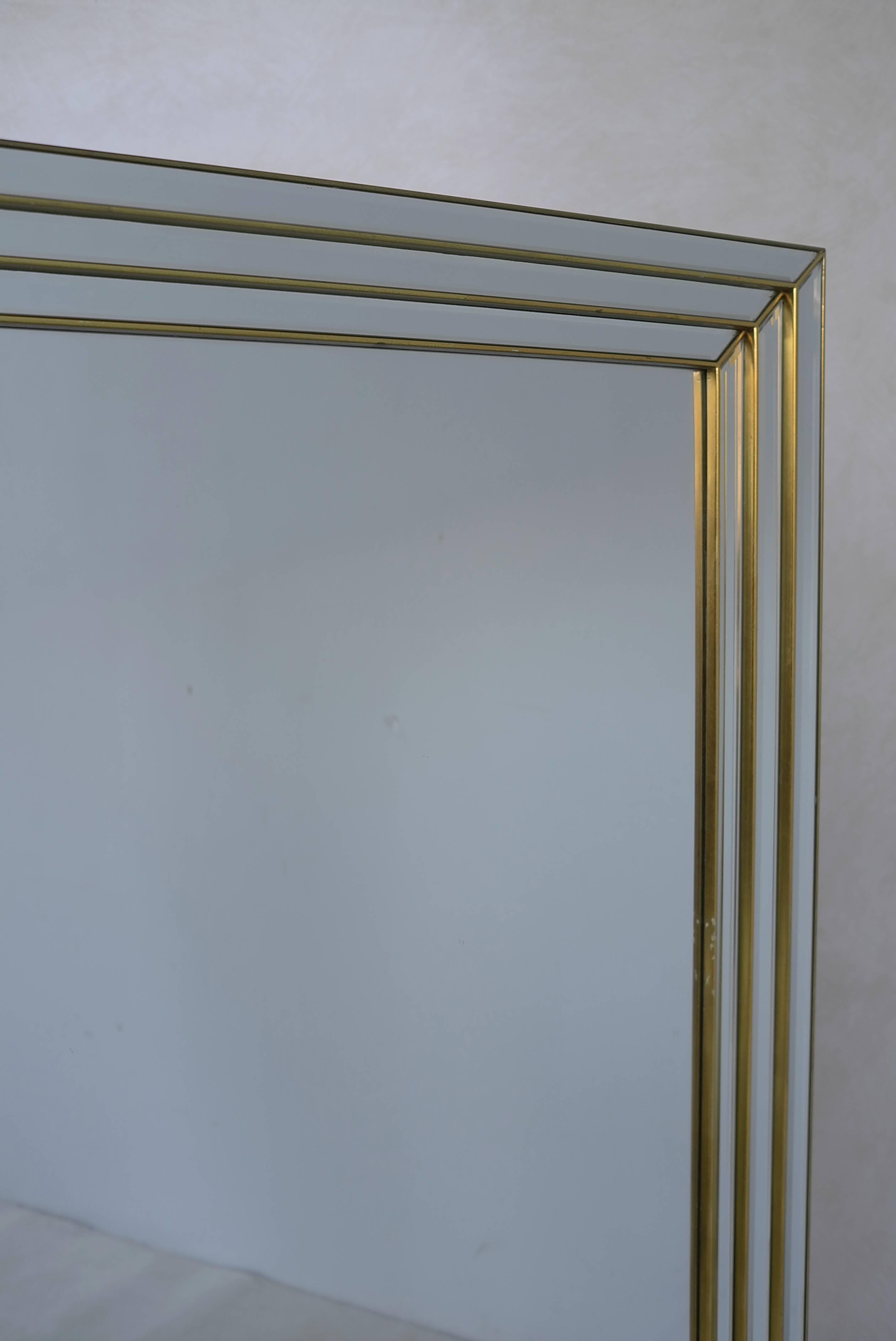 Belgian Large Brass Wall Mirror, Belgium, 1970s