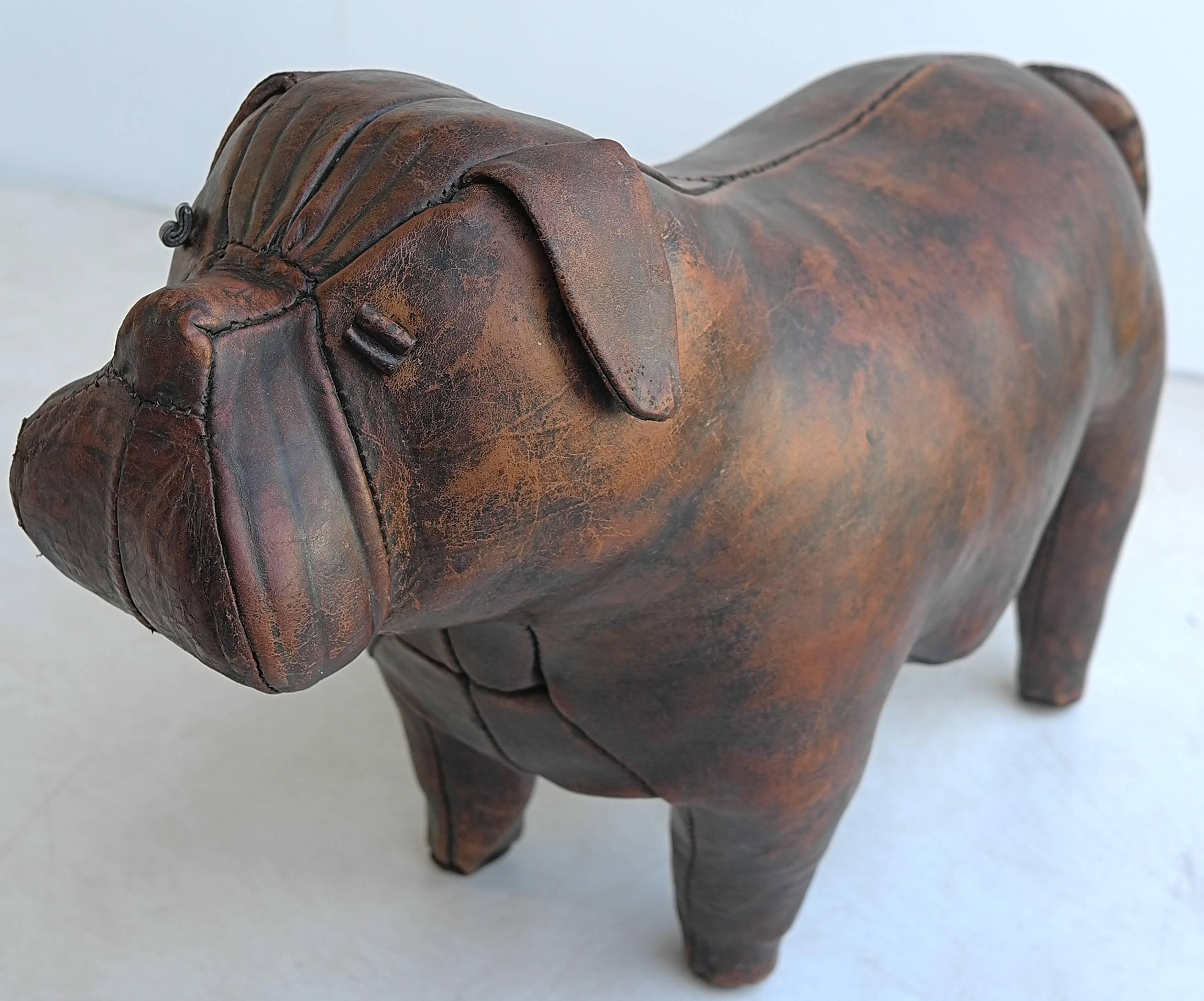 Leather bulldog by Dimitri Omersa for Abercrombie & Fitch. In very good vintage condition with minimal wear of use.