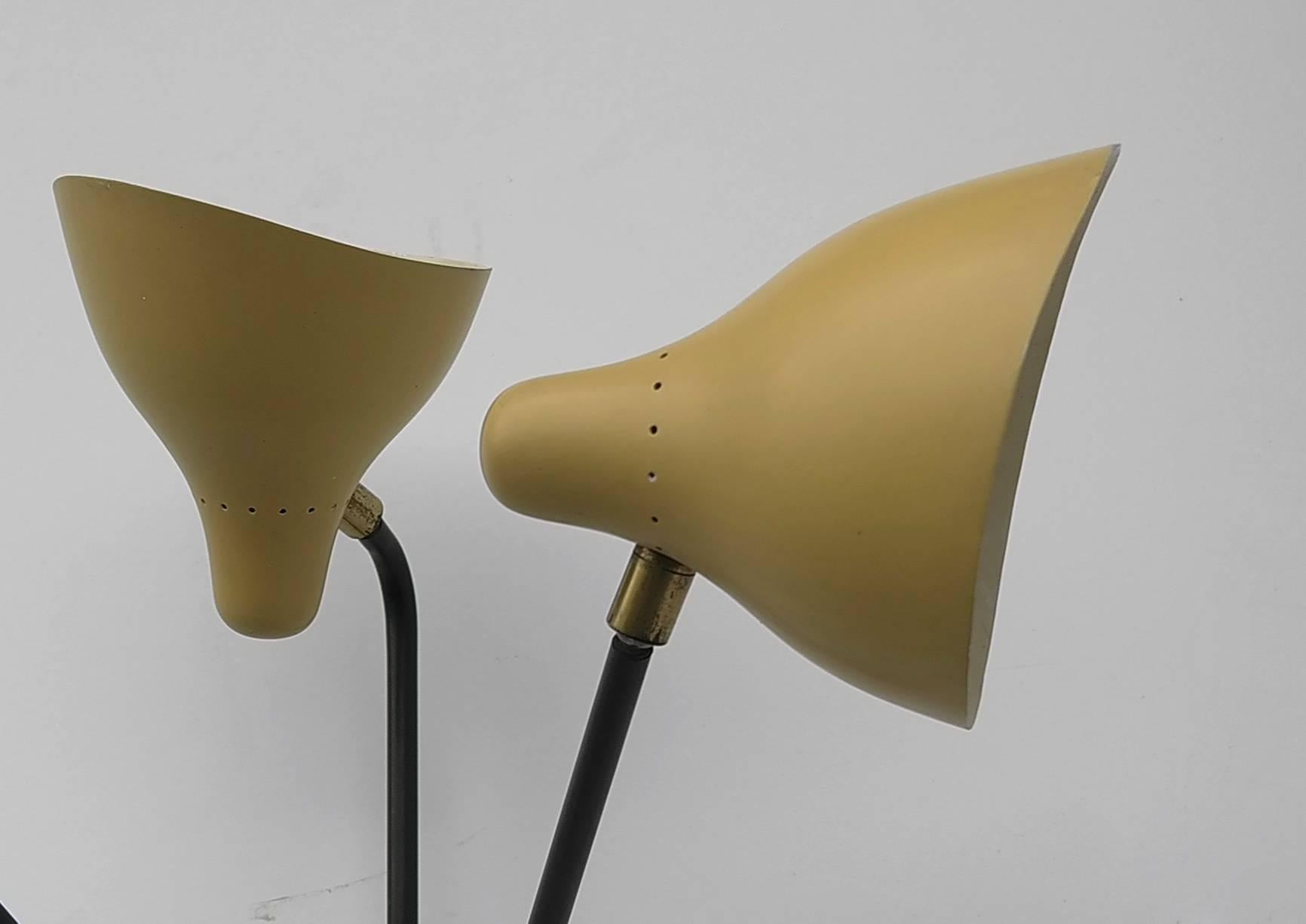 Italian Three Arm Wall Lamp with Yellow shades by Stilux, Italy 1950s