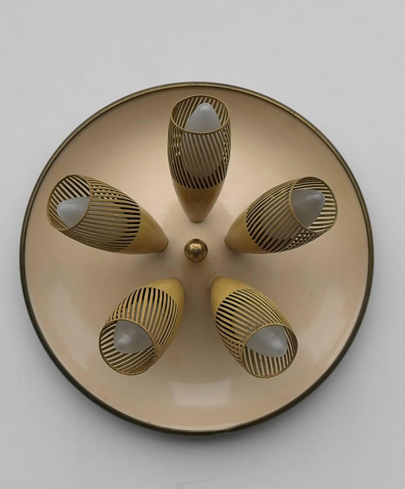 Brass Italian Yellow Disk Wall Lamp, 1950s