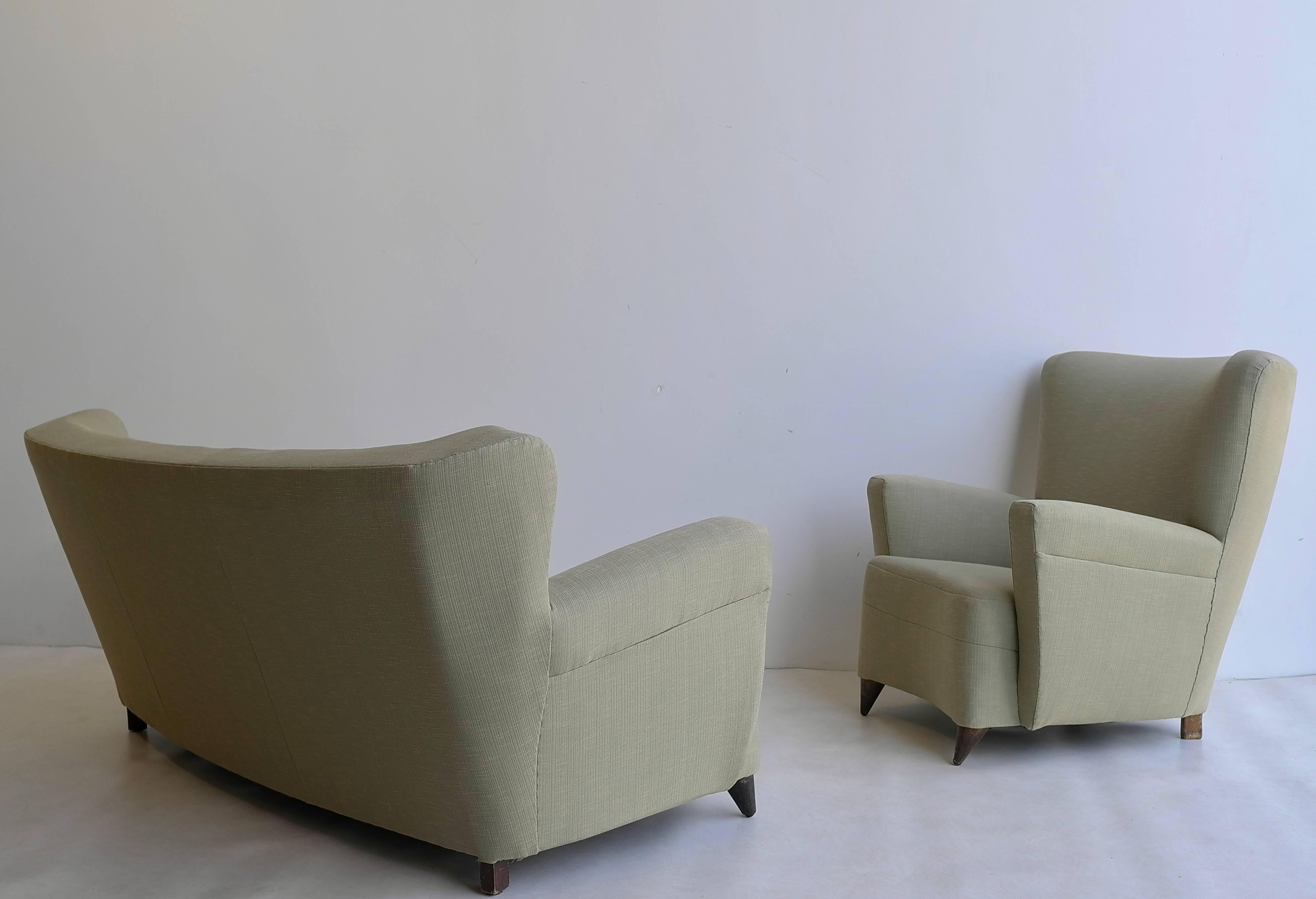 Green Italian three-seat Sofa set in style of Gio Ponti 1