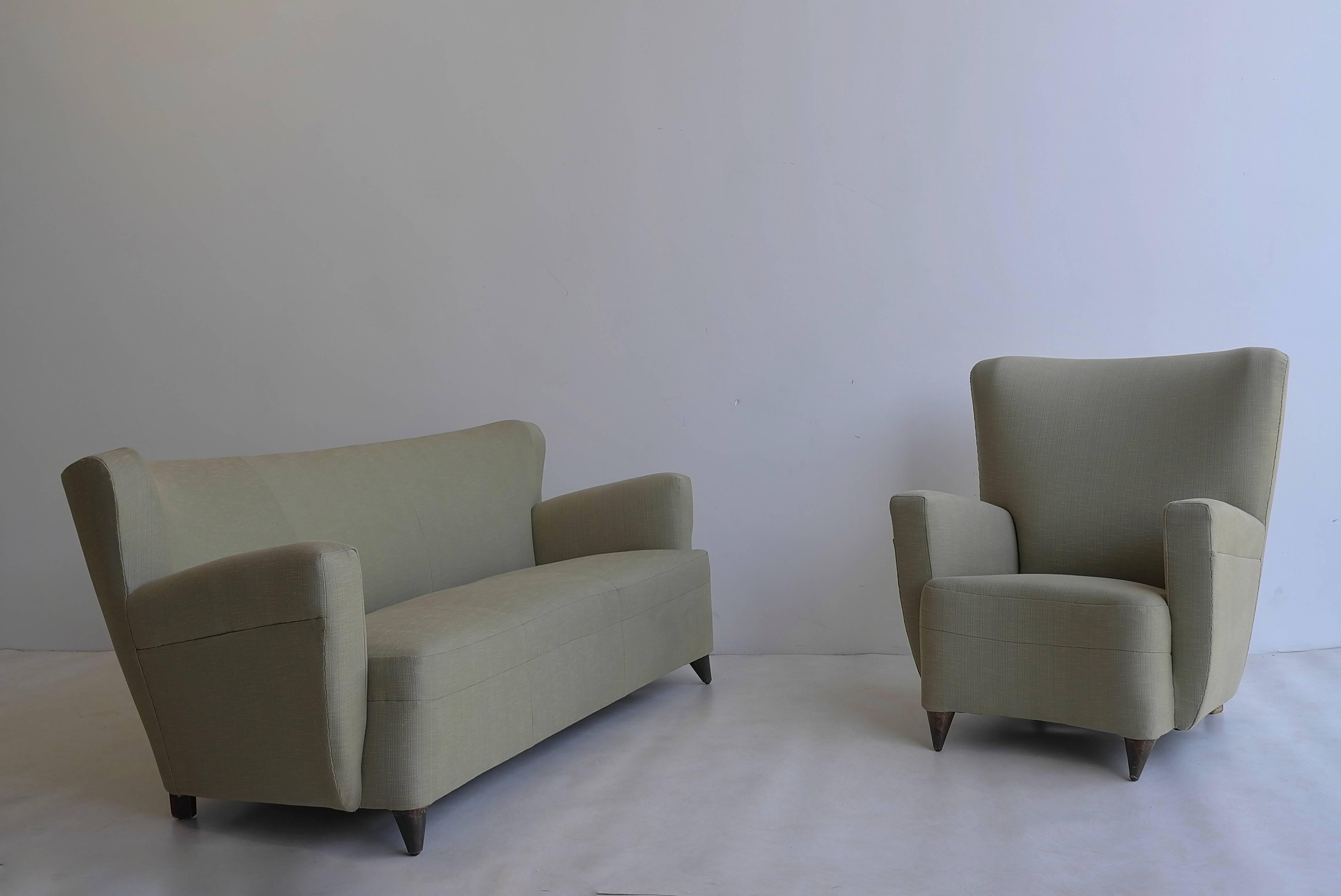 Green Italian three-seat Sofa set in style of Gio Ponti 2