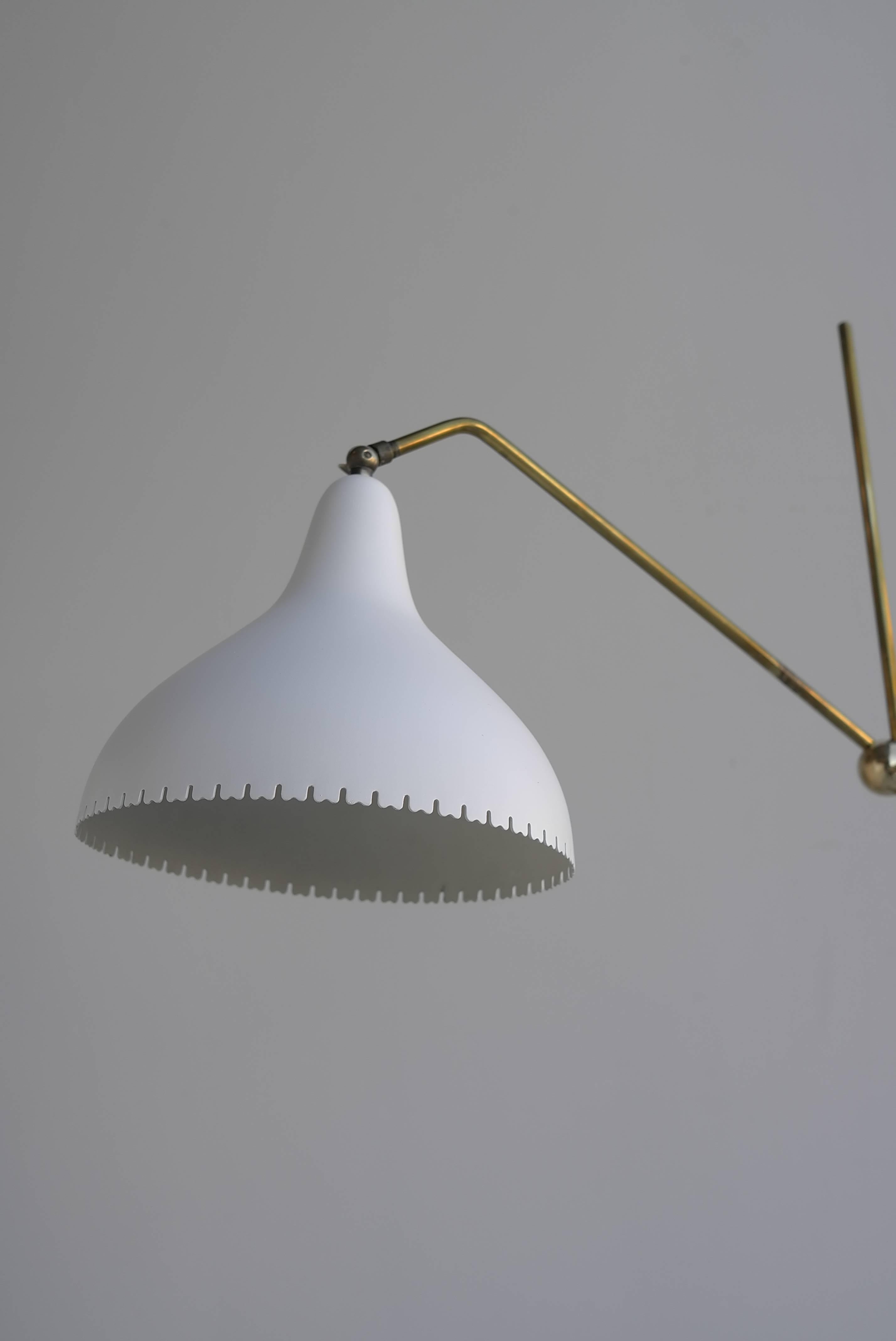 Mid-Century Modern Stylish Adjustable Danish Floorlamp in brass with white shade